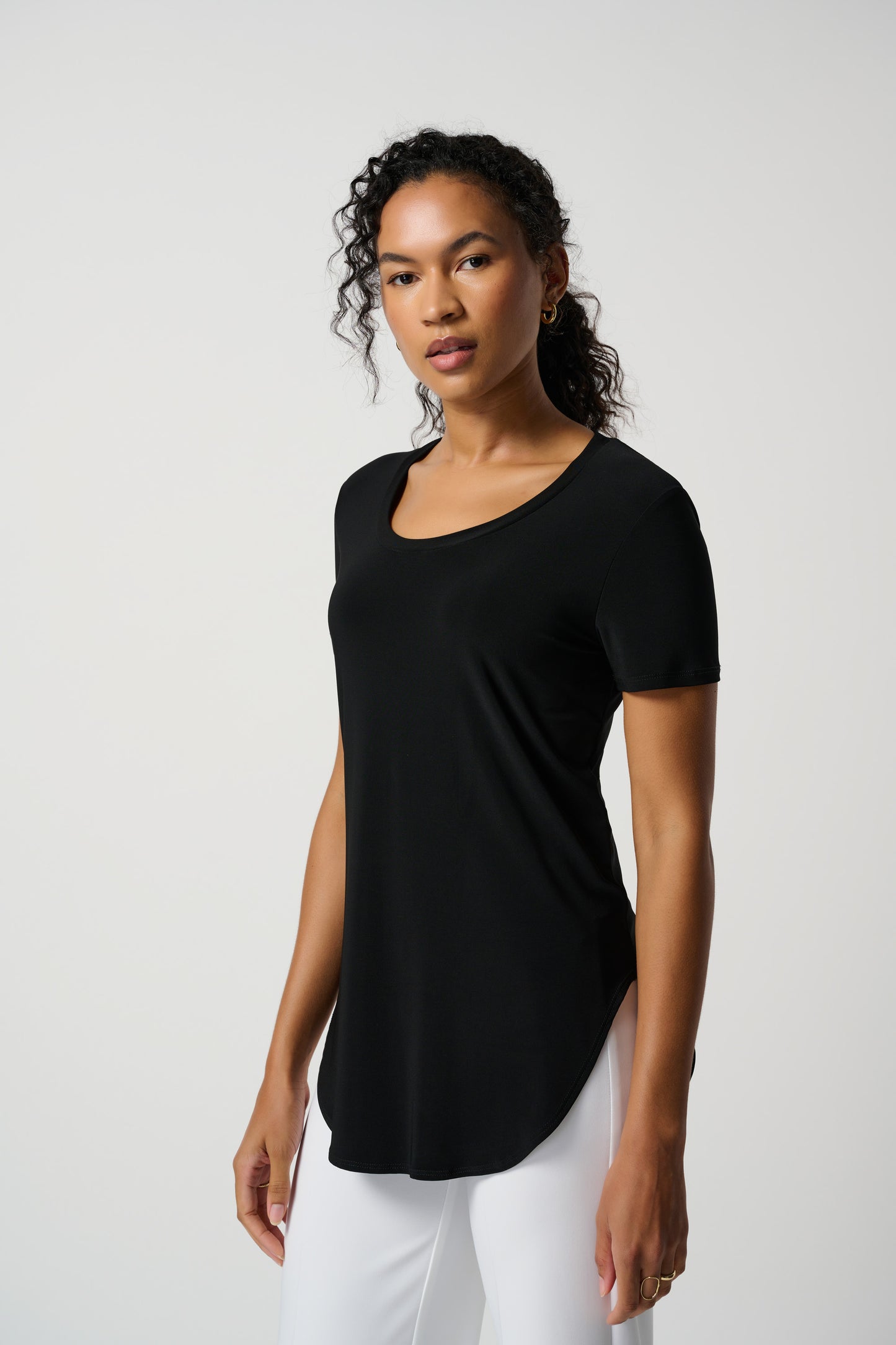 Pearls Boutique Port Dover Ontario - Joseph Ribkoff Essential Tee Shirt . The Perfect T Shirt. Wear On Its Own, Or As A Layering Piece. Light Weight classic Ribkoff Jersey Stretch Fabric. Crew Neckline Short Sleeves Shirt Style Hemline.