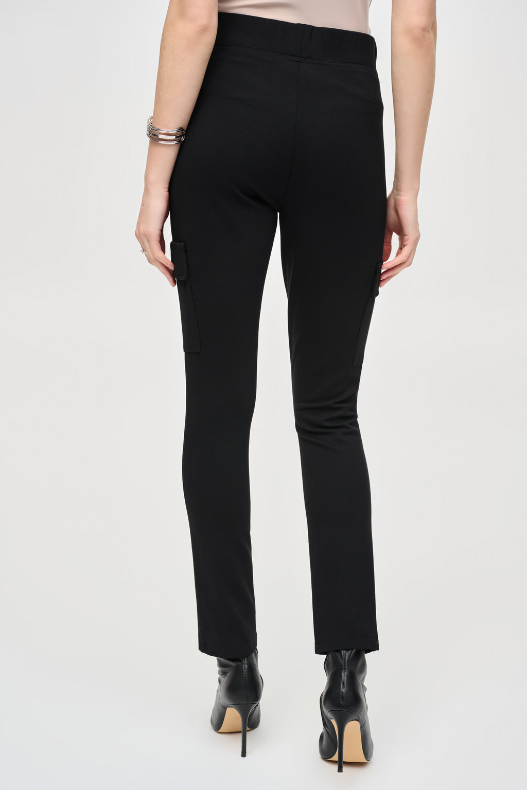 Pearls Boutique - Port Dover Ontario - Joseph Ribkoff - Cargo Leggings - Designer: Joseph Ribkoff Style: Cargo pant Fit: Flattering and chic Color: Black Material: Top-notch quality Construction: Careful and detailed Occasion: Stylish and comfortable option for the modern woman Wardrobe: Elevate your style game - Pull On - Elastic waistband, Colour Black.