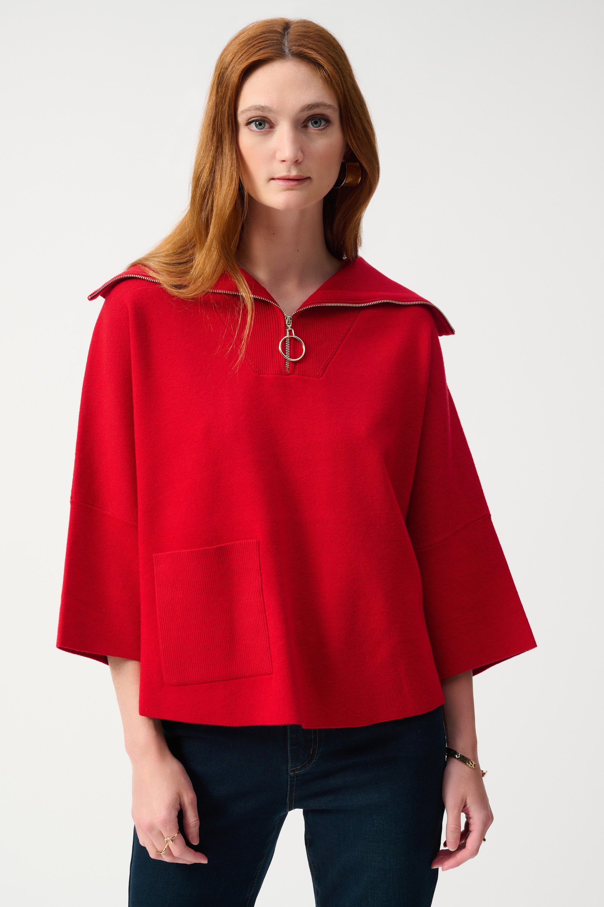 Joseph Ribkoff 243954 - Jacquard Zipped Collar Sweater