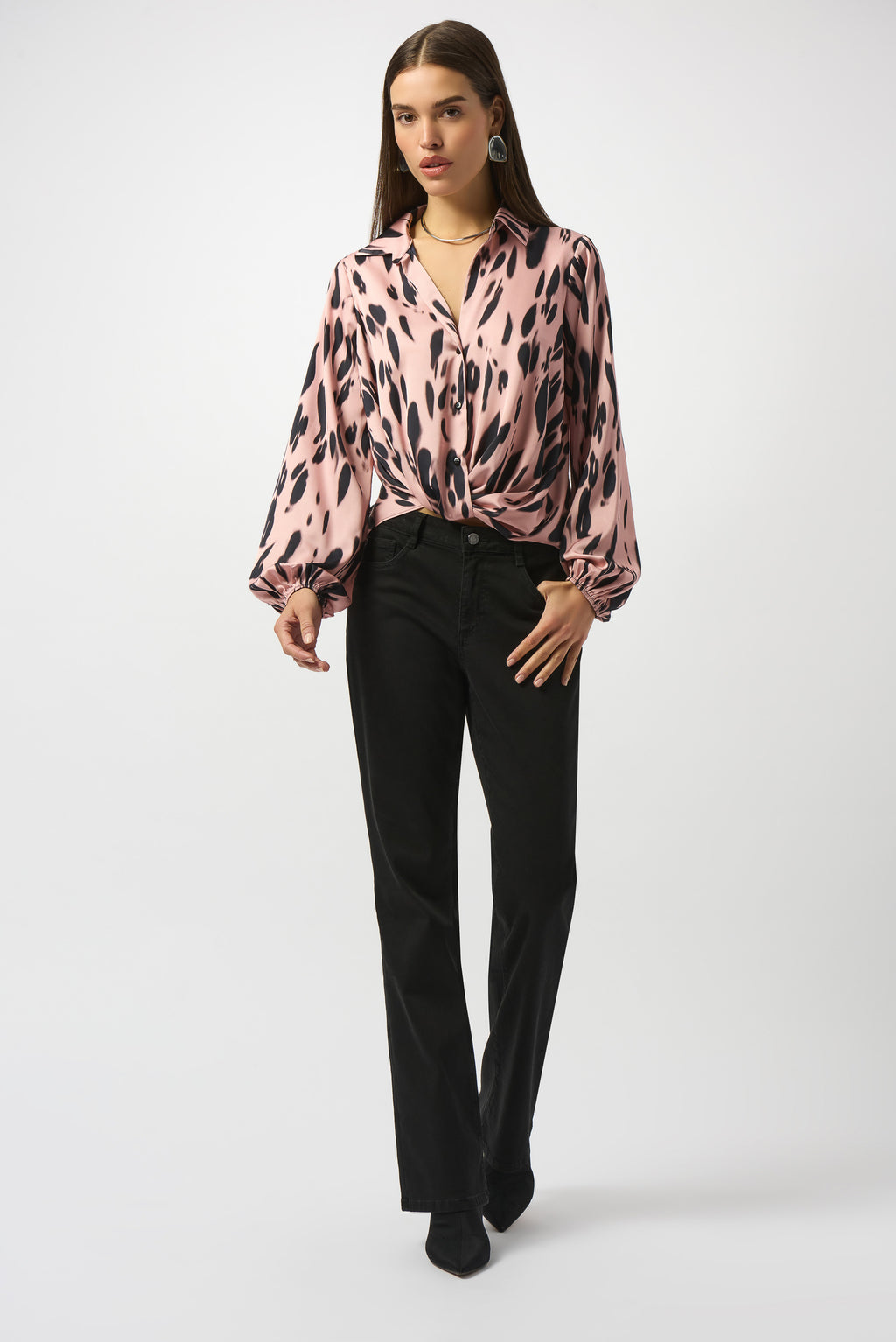 Joseph Ribkoff Recycled Satin Animal Print Draped Top 253059