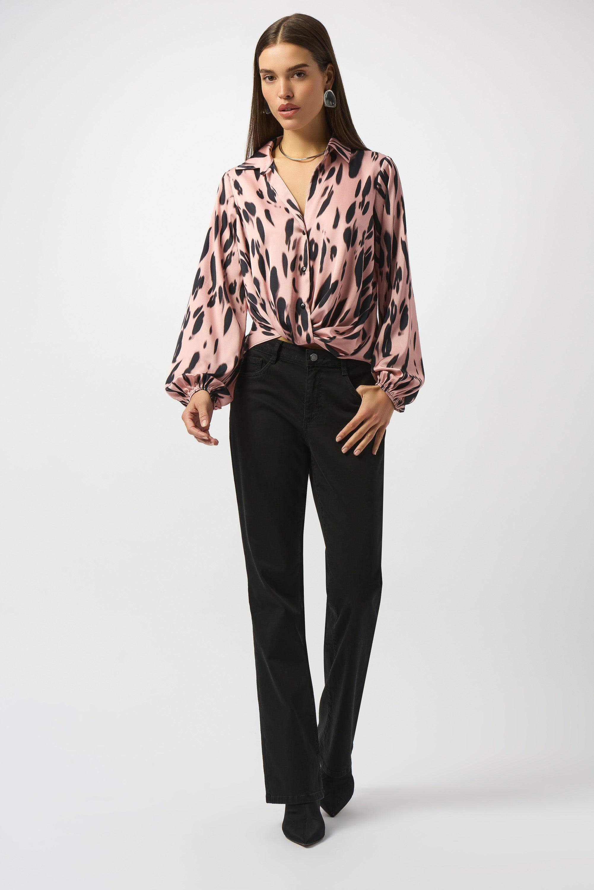 Joseph Ribkoff Recycled Satin Animal Print Draped Top 253059