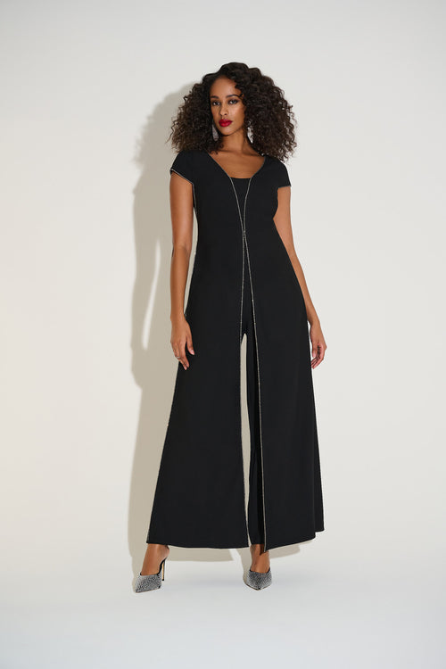 253757 Joseph Ribkoff | Woven Wide Leg Jumpsuit with Rhinestone Detail