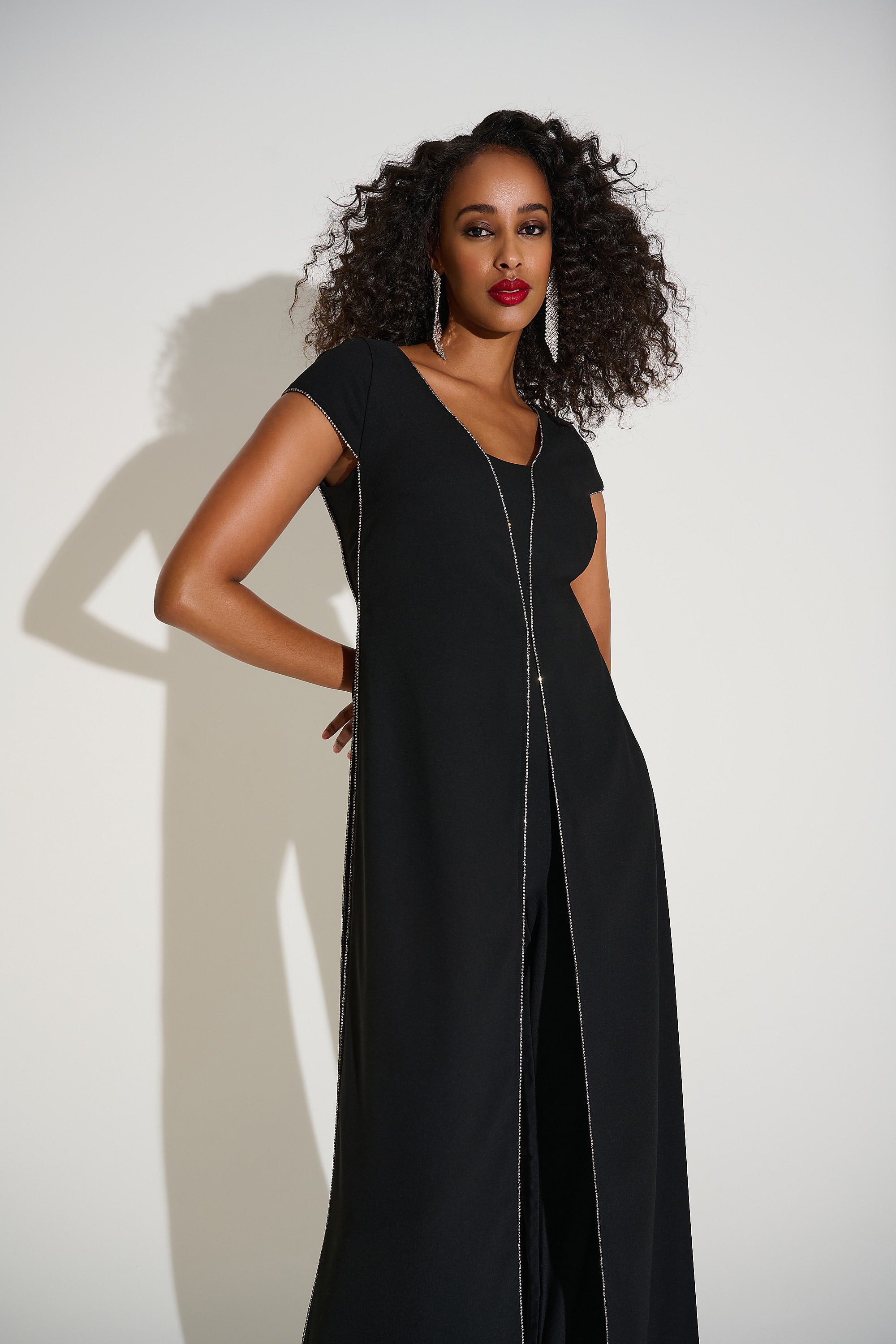 253757 Joseph Ribkoff | Woven Wide Leg Jumpsuit with Rhinestone Detail