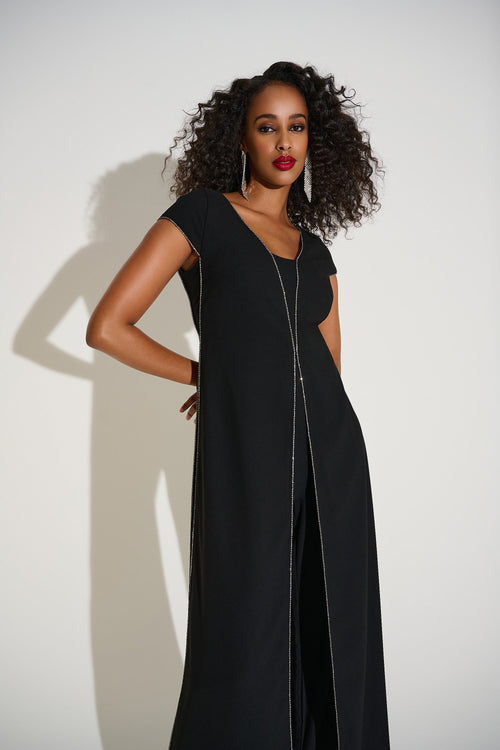 253757 Joseph Ribkoff | Woven Wide Leg Jumpsuit with Rhinestone Detail