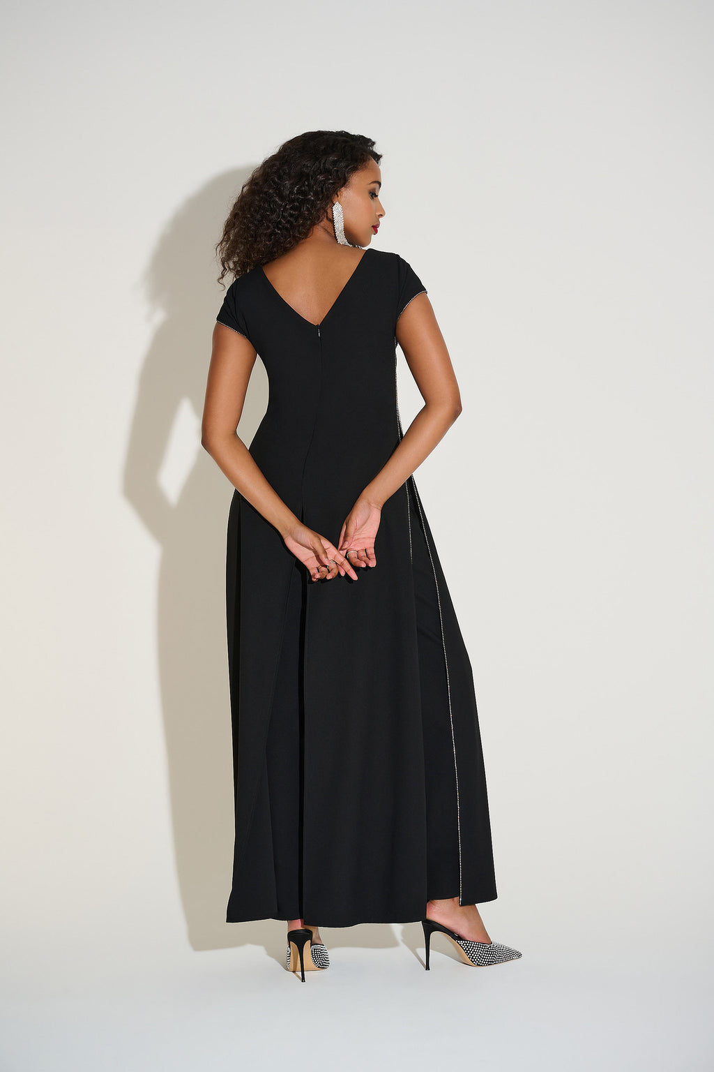 253757 Joseph Ribkoff | Woven Wide Leg Jumpsuit with Rhinestone Detail