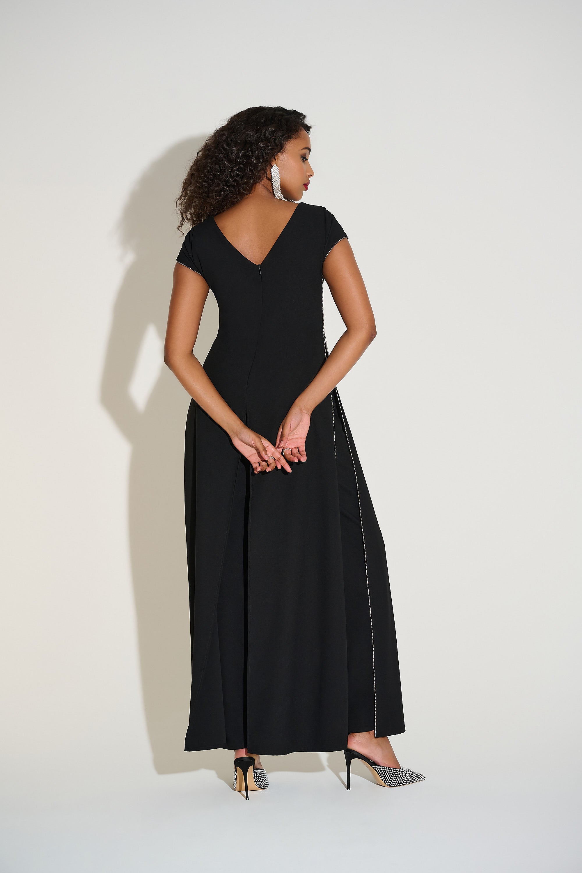 253757 Joseph Ribkoff | Woven Wide Leg Jumpsuit with Rhinestone Detail