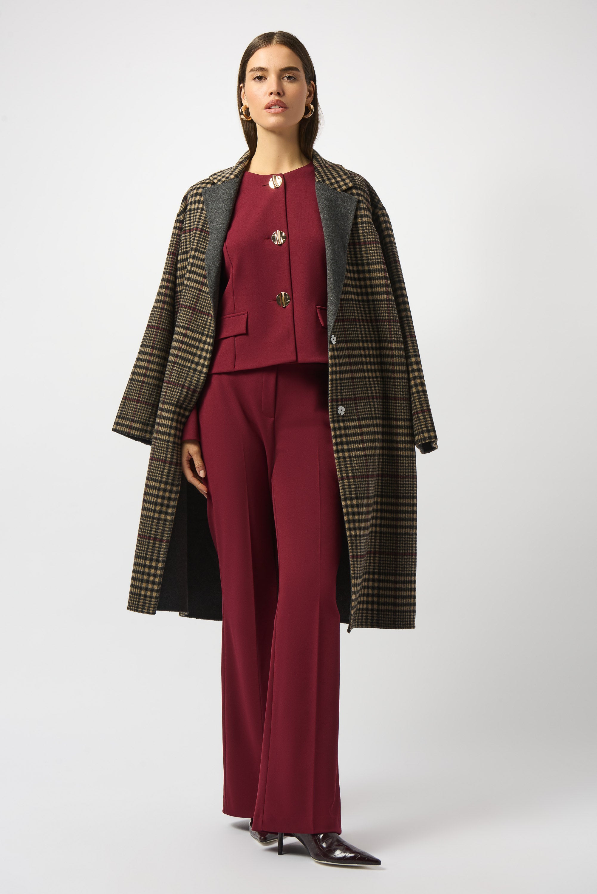 Joseph Ribkoff - 253946 Wool Blend Plaid Double-Faced Coat