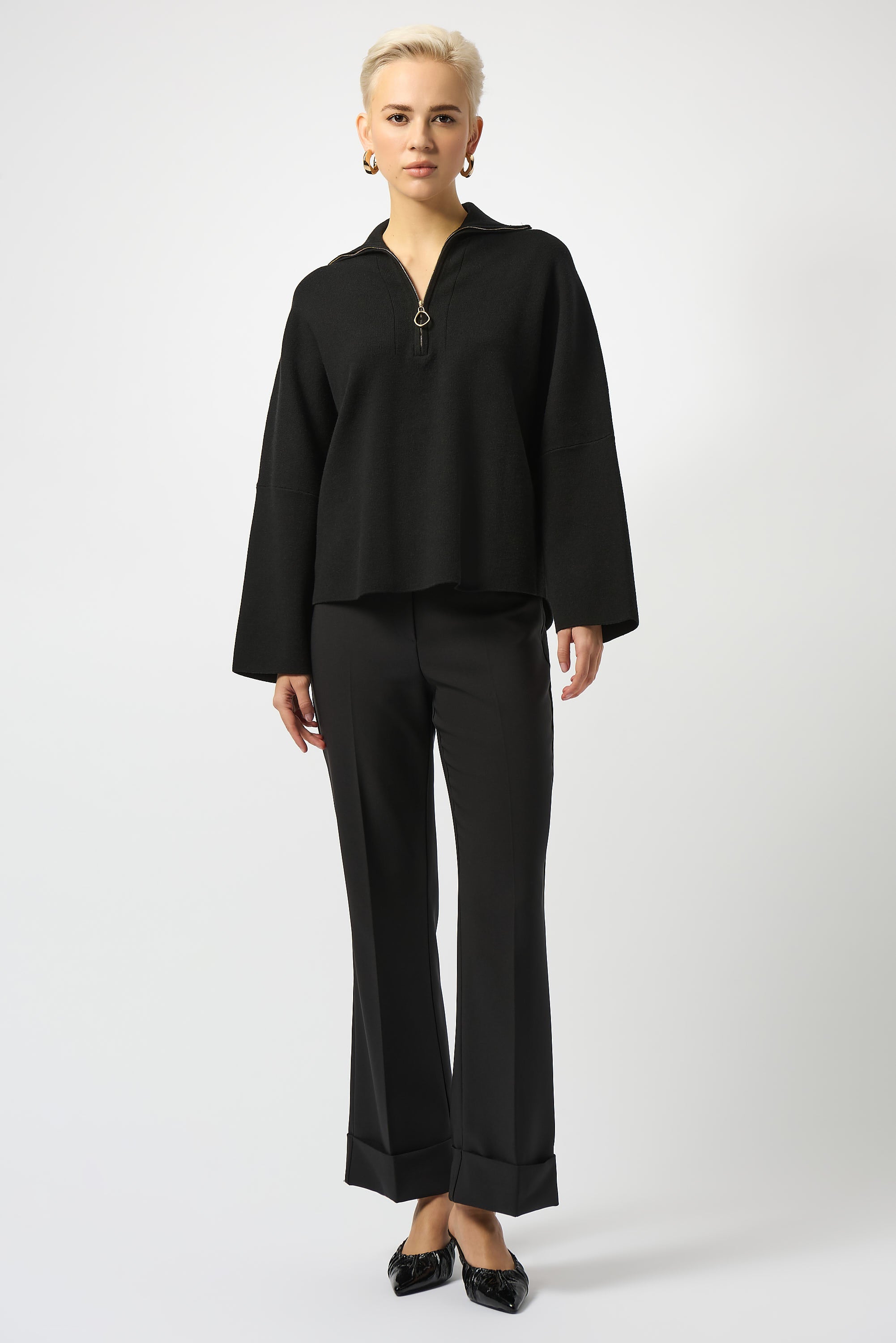 Joseph Ribkoff | Sweater Knit Boxy Pullover With Zipped Collar