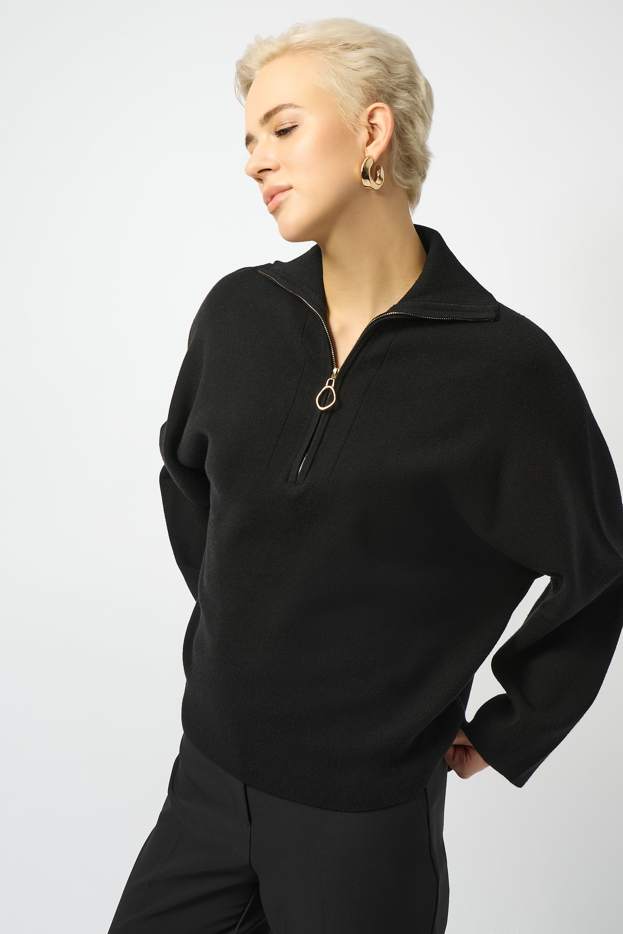 Joseph Ribkoff | Sweater Knit Boxy Pullover With Zipped Collar