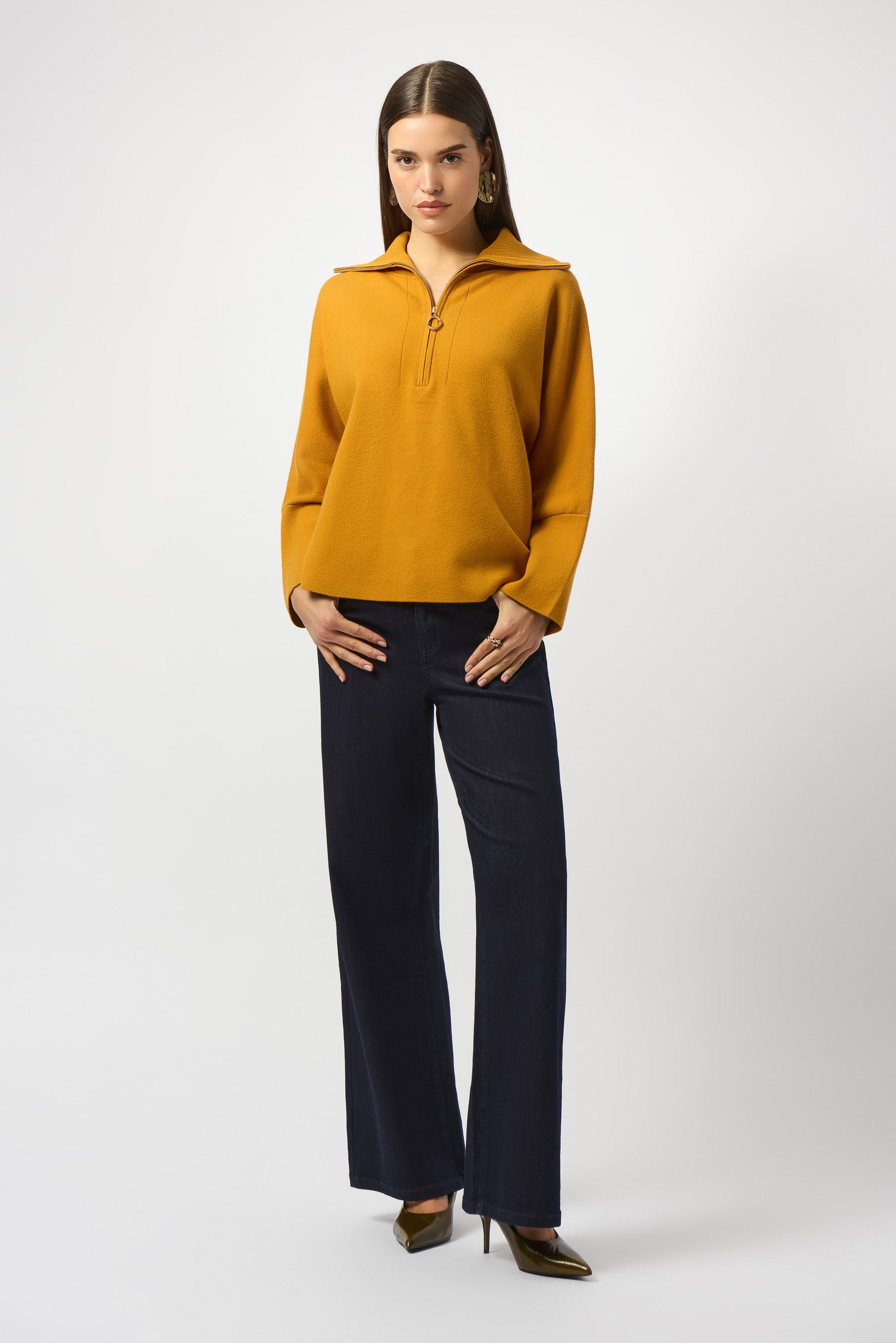 Joseph Ribkoff | Sweater Knit Boxy Pullover With Zipped Collar 253963