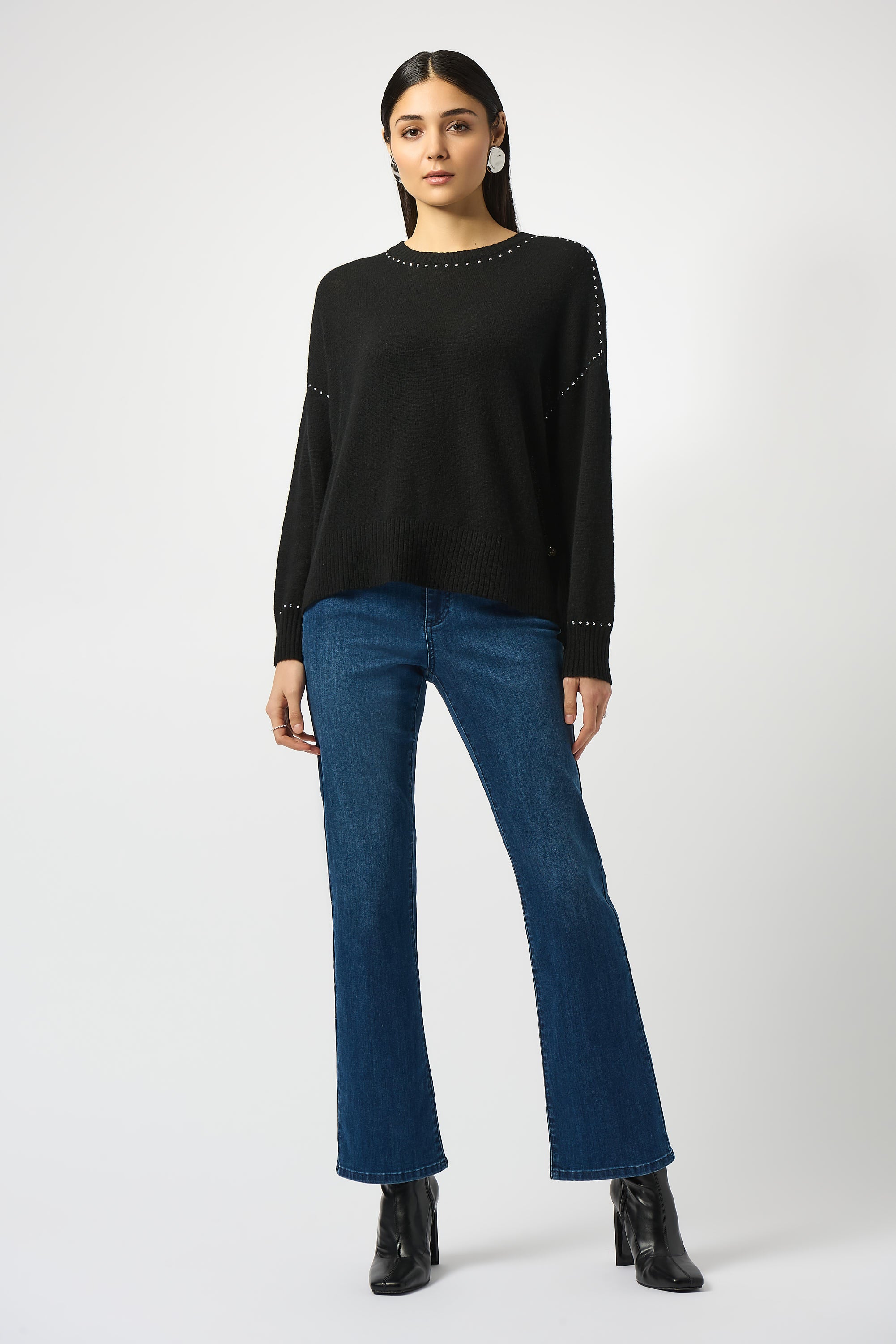 Joseph Ribkoff | Cashmere Crew Neck Top with Stud Detailing