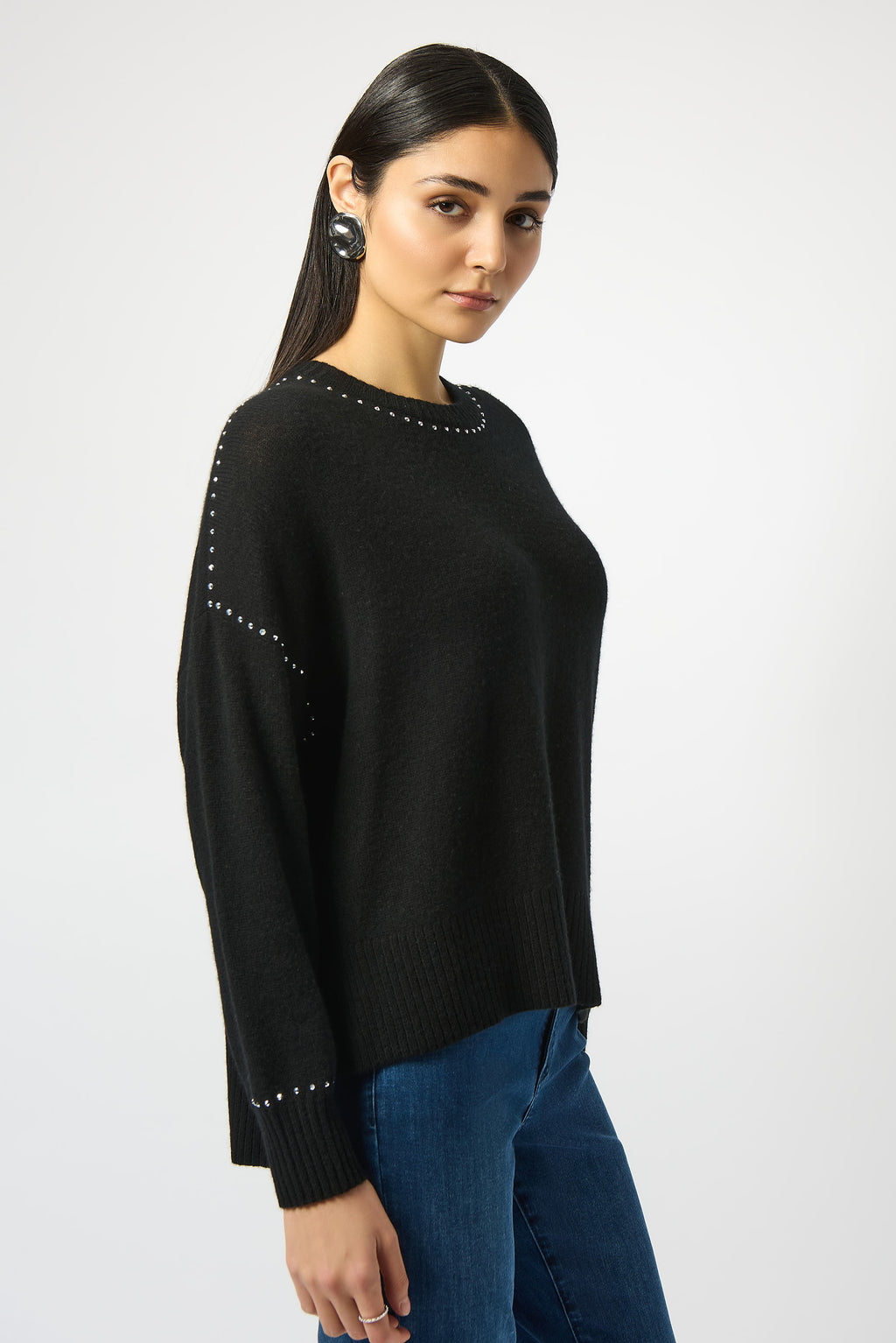 Joseph Ribkoff | Cashmere Crew Neck Top with Stud Detailing