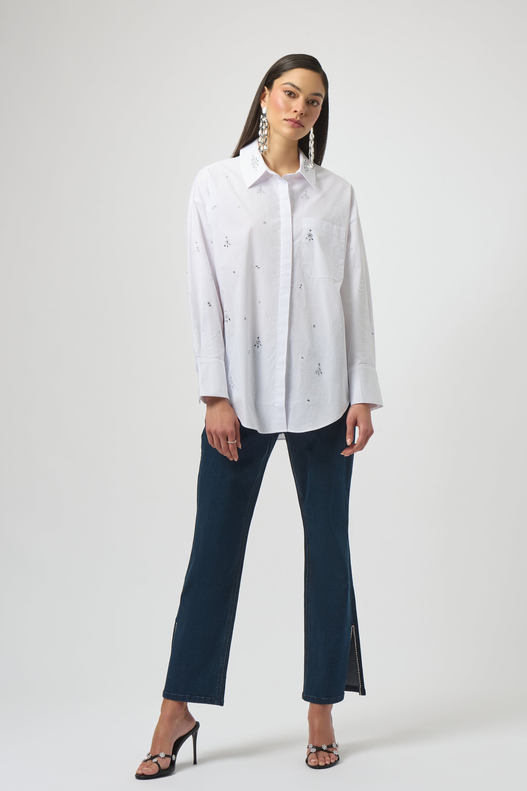 Joseph Ribkoff Stretch Poplin Boxy Blouse with Rhinestones 254924