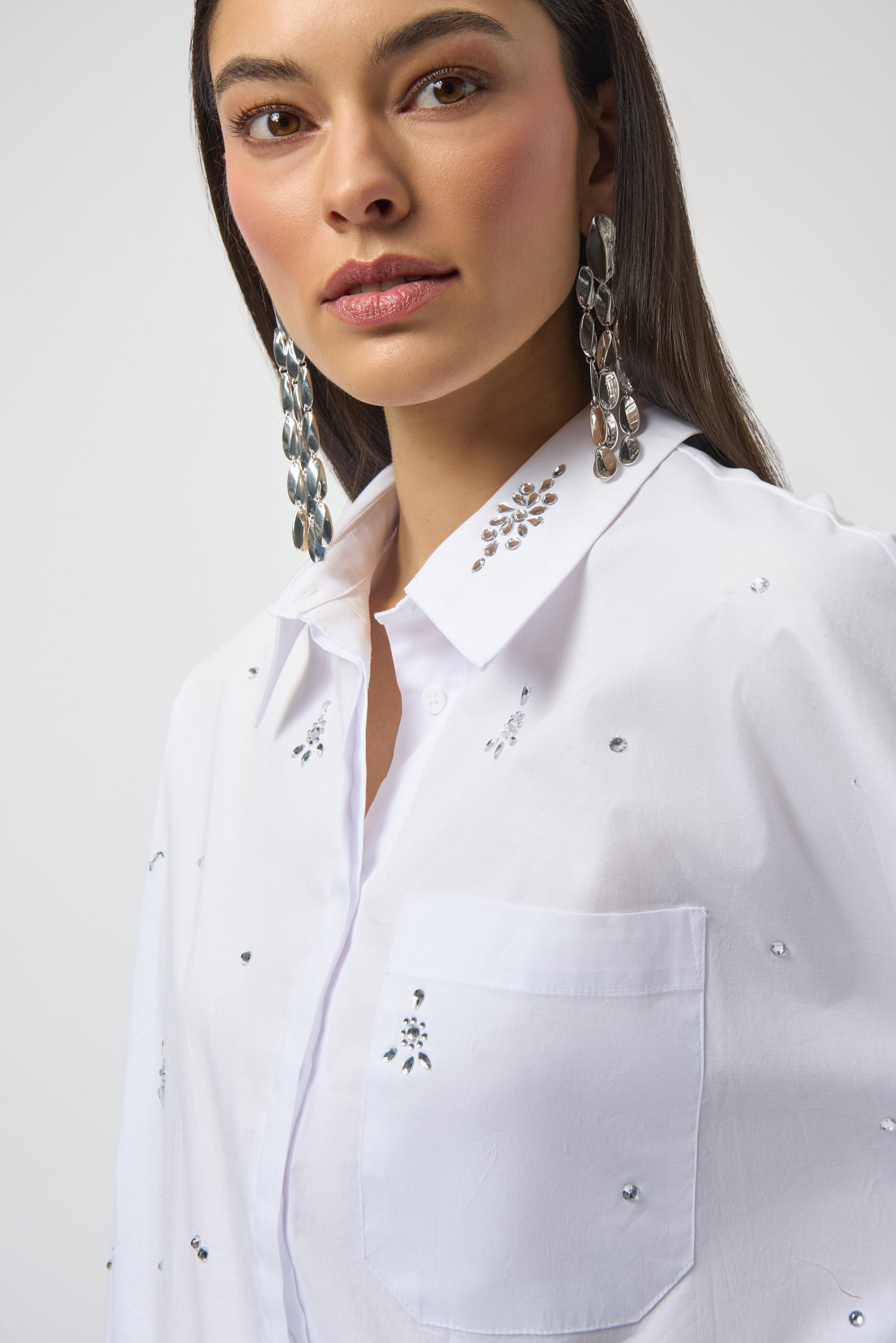 Joseph Ribkoff Stretch Poplin Boxy Blouse with Rhinestones 254924