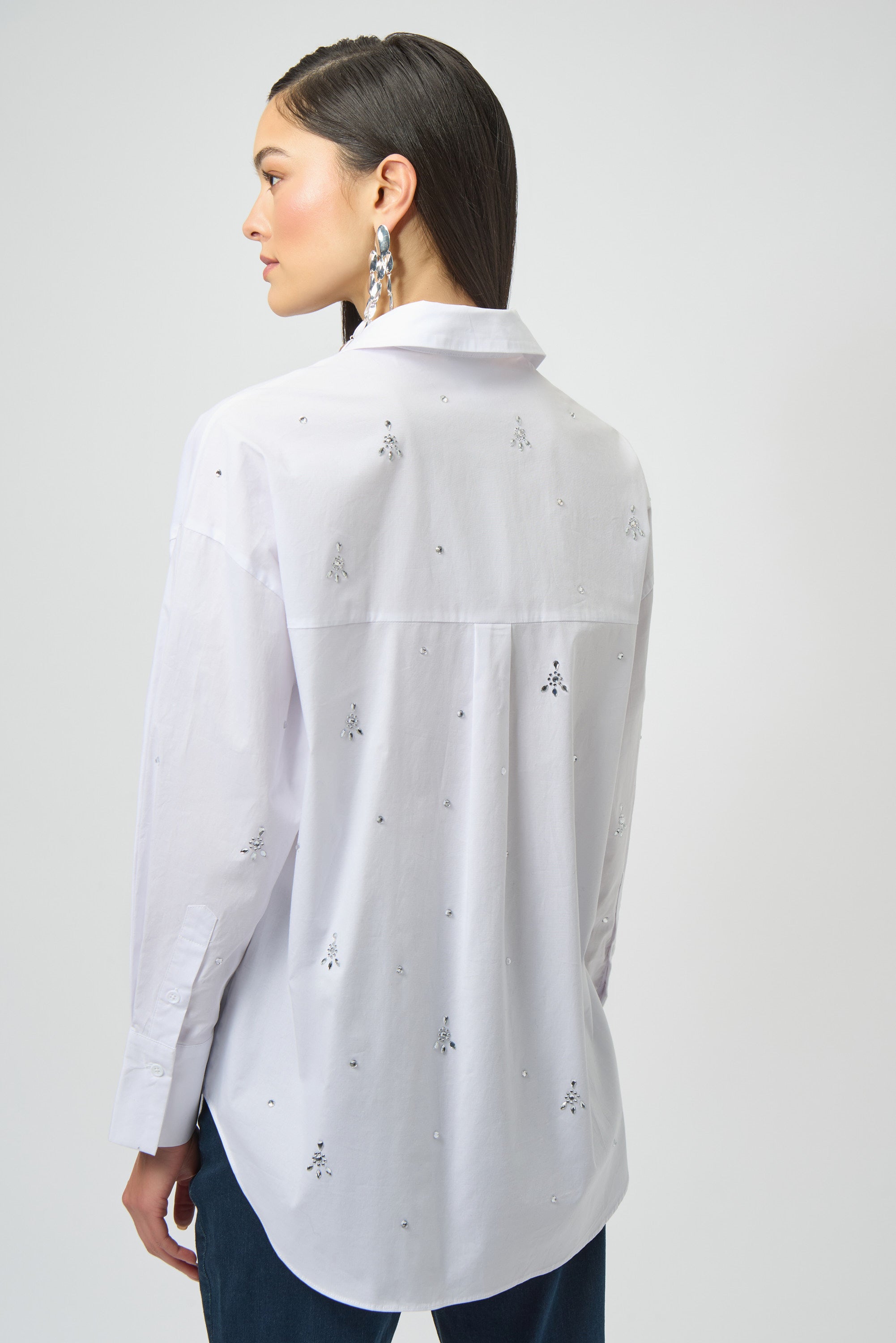 Joseph Ribkoff Stretch Poplin Boxy Blouse with Rhinestones 254924