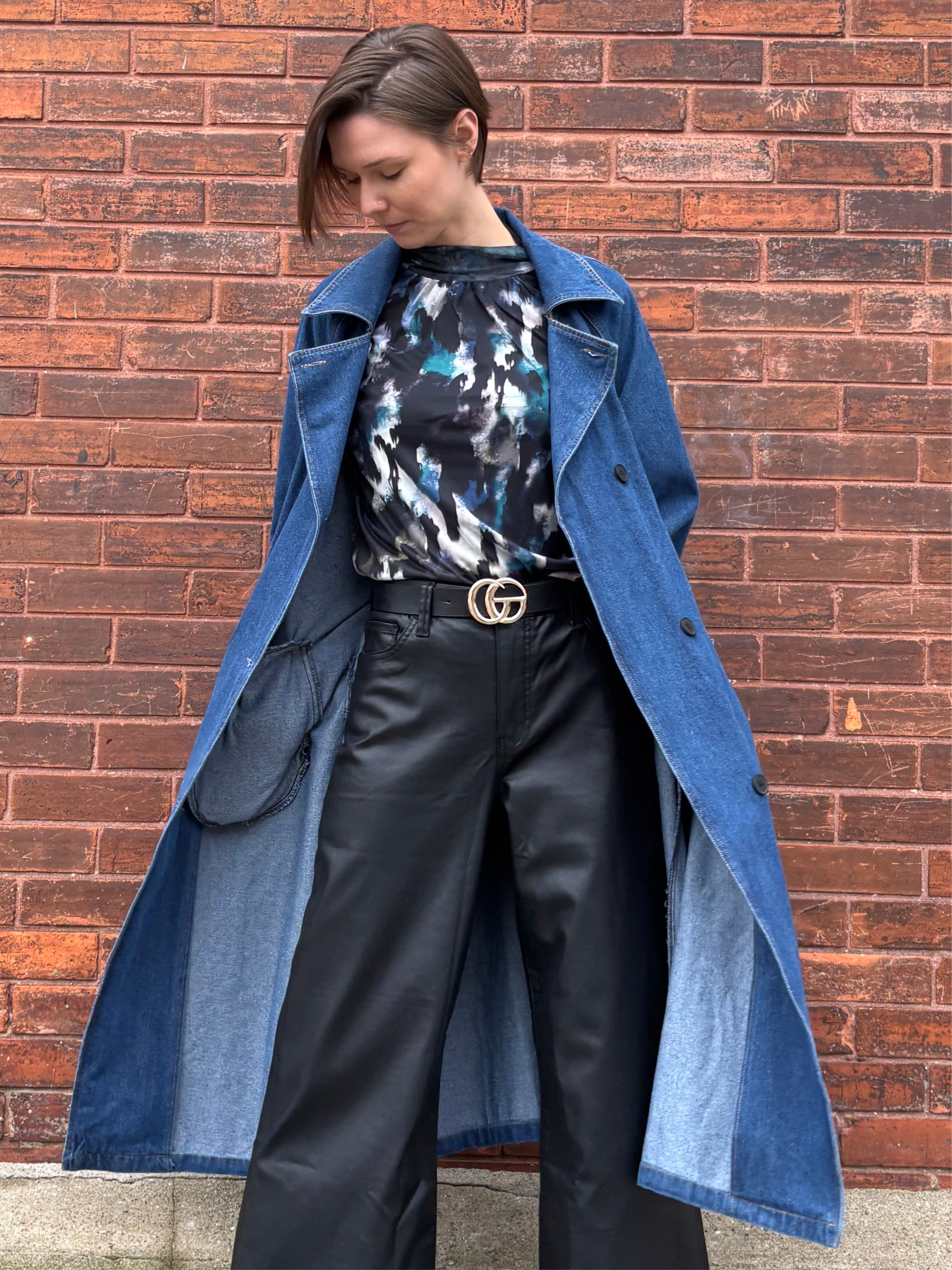 DENIM COTTON DOUBLE PATCH POCKET TRENCH COAT