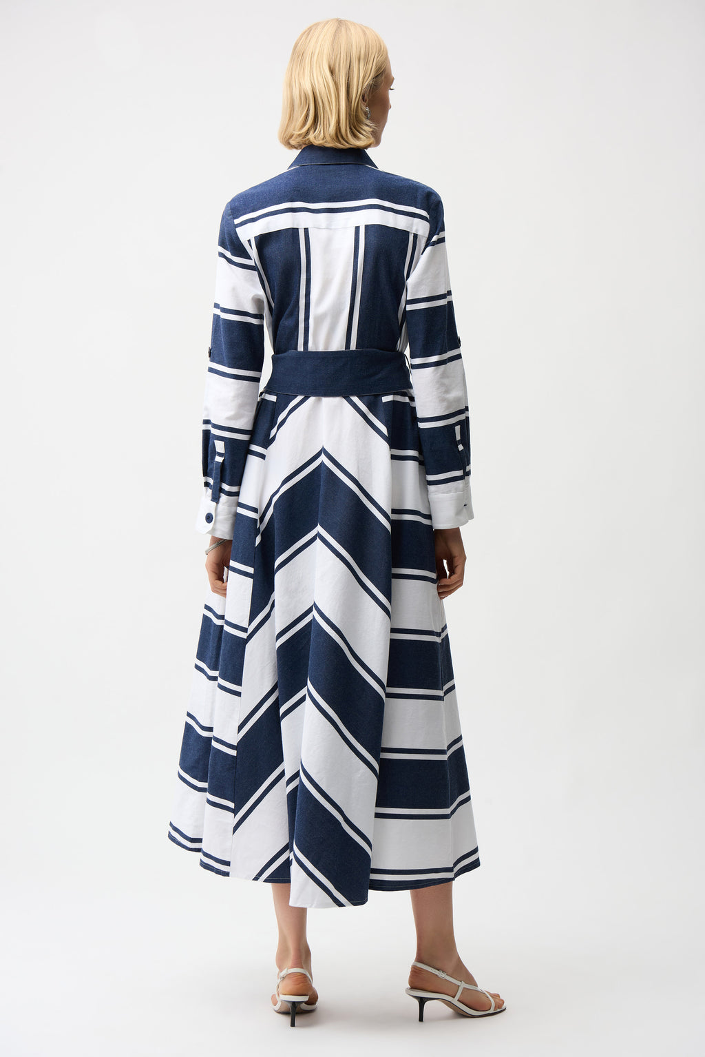 Joseph Ribkoff - Cotton Stripe Print Fit and Flare Shirt Dress with Reversible Sash 261936