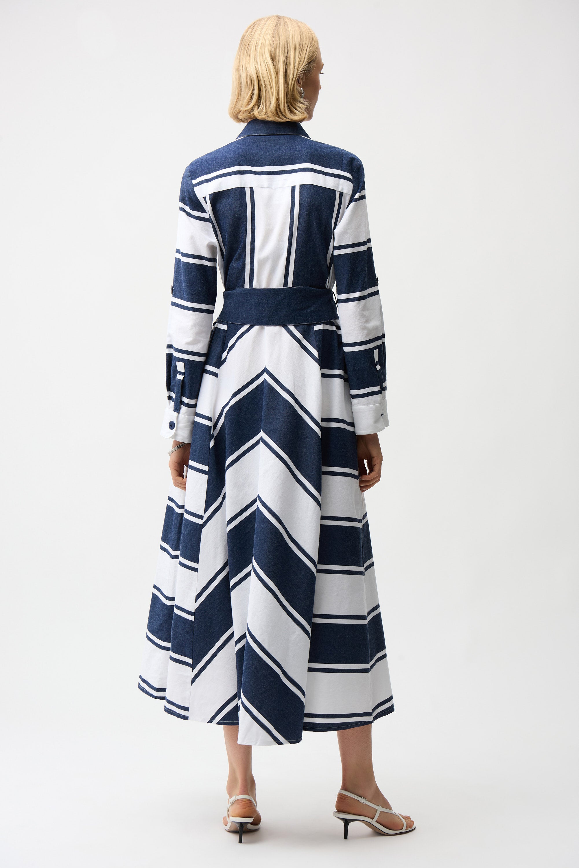Joseph Ribkoff - Cotton Stripe Print Fit and Flare Shirt Dress with Reversible Sash 261936