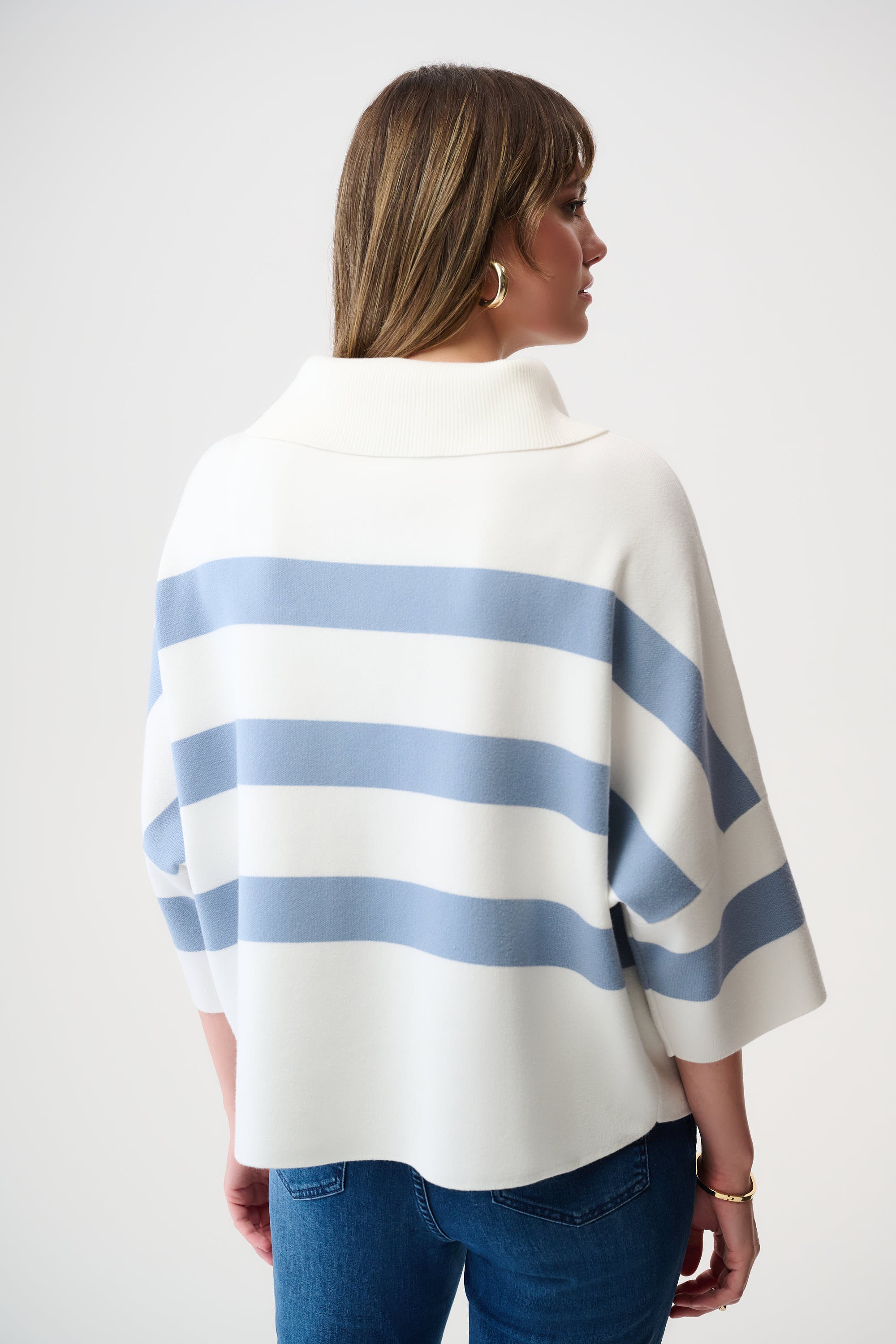 Joseph Ribkoff - Brushed Viscose Stripe Print Boxy Sweater with Zipped Collar 261983