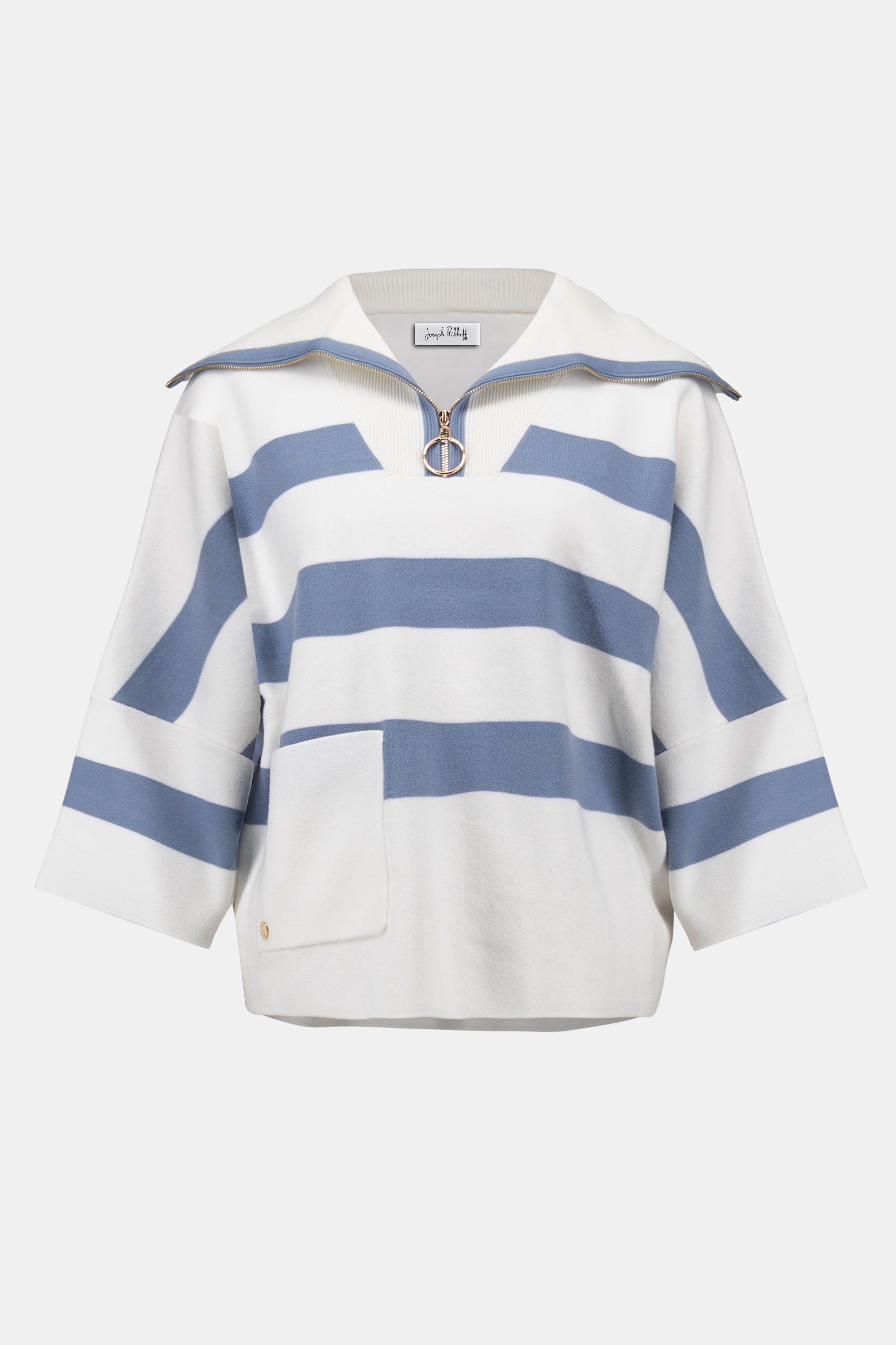 Joseph Ribkoff - Brushed Viscose Stripe Print Boxy Sweater with Zipped Collar 261983