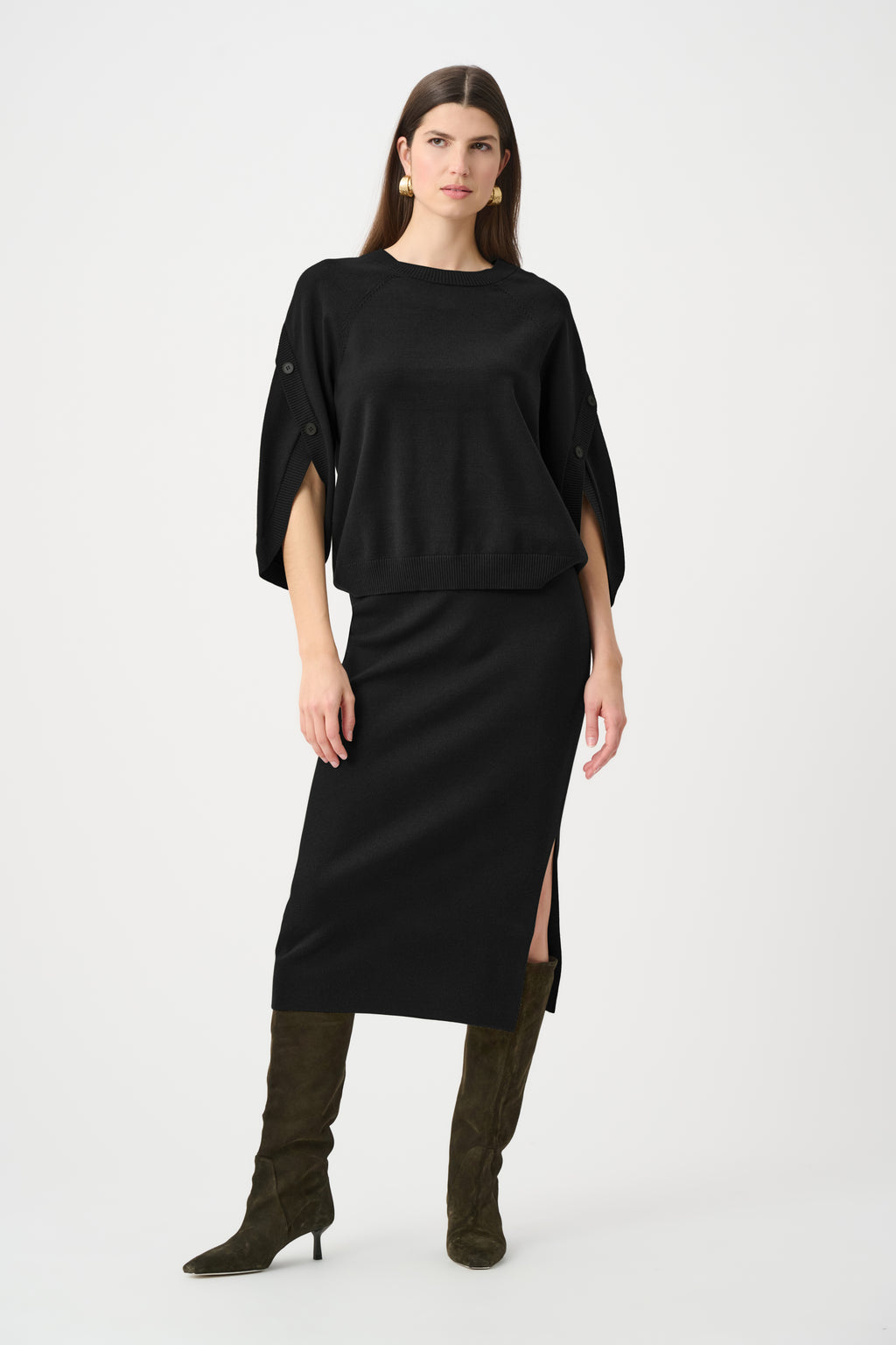 Brushed Viscose And Nylon Knit Tulip Sleeve Sweater 263935