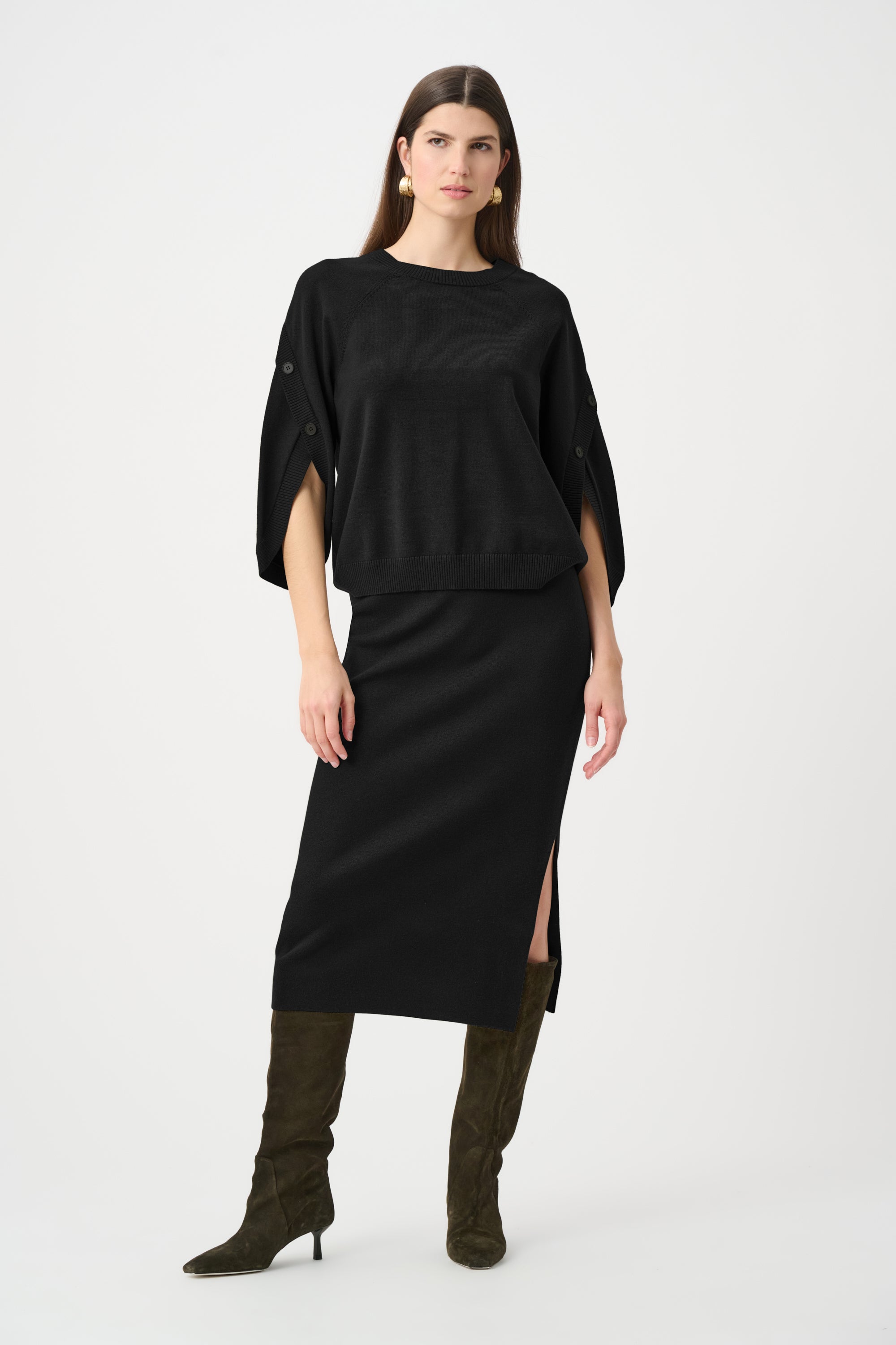 Brushed Viscose And Nylon Knit Tulip Sleeve Sweater 263935