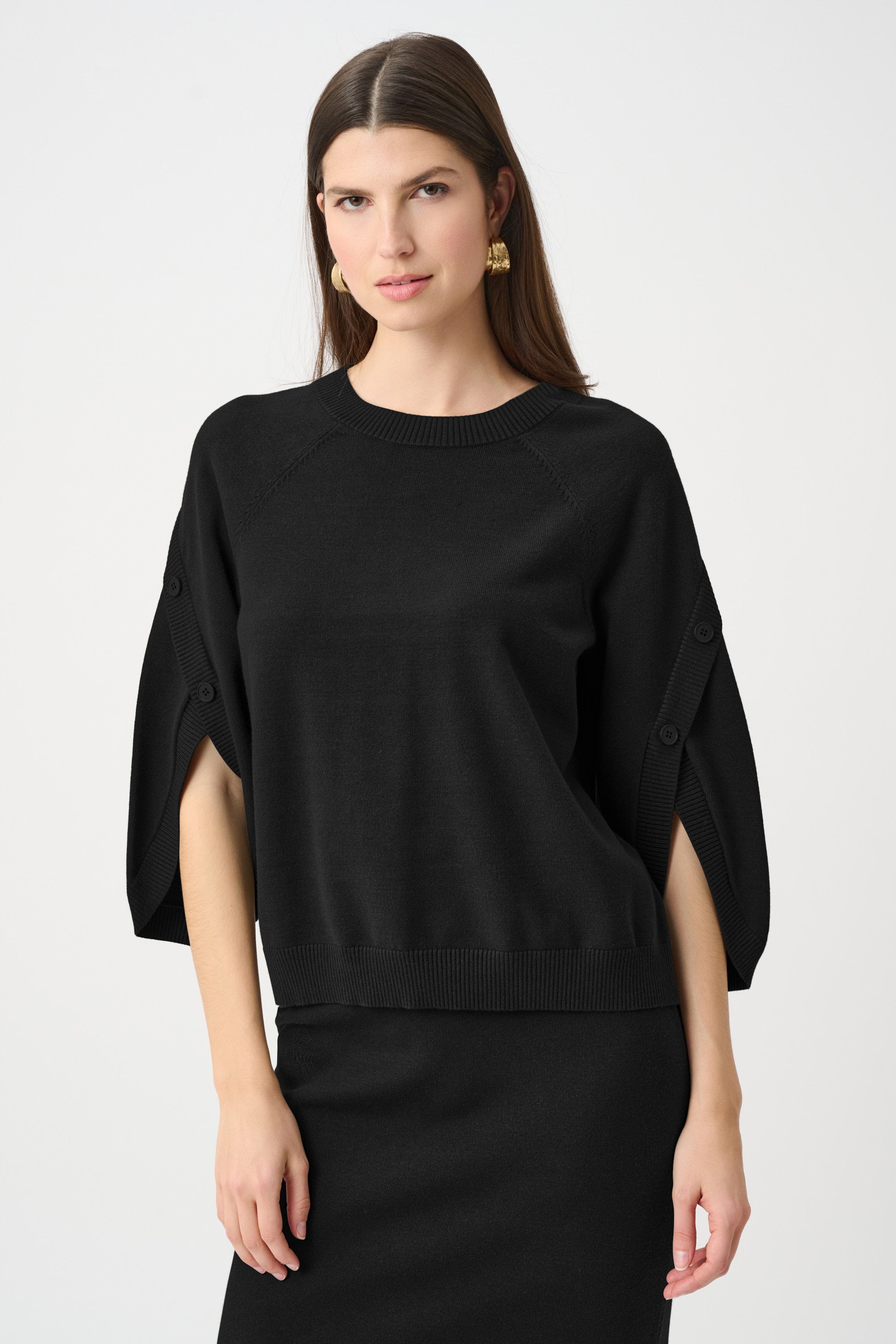 Brushed Viscose And Nylon Knit Tulip Sleeve Sweater 263935