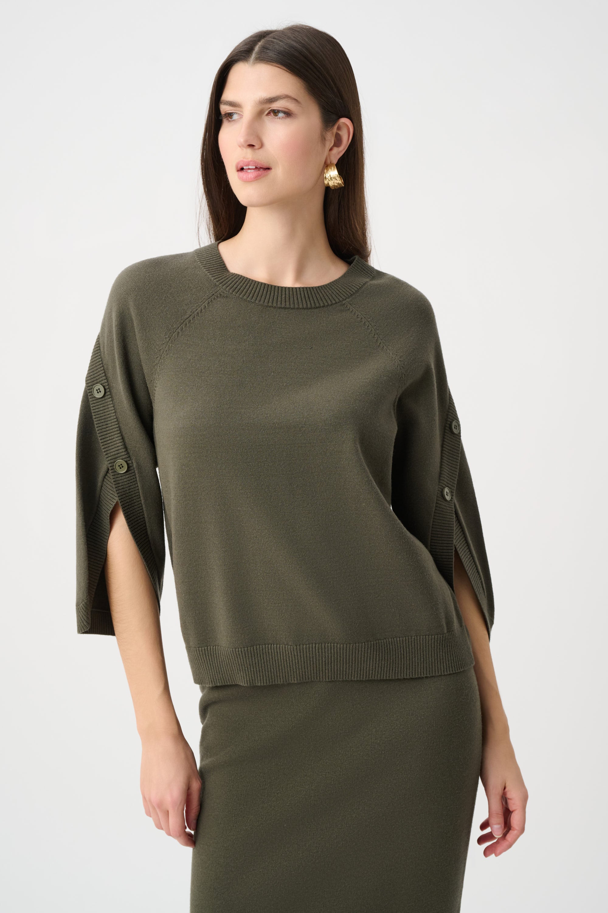 Brushed Viscose And Nylon Knit Tulip Sleeve Sweater 263935