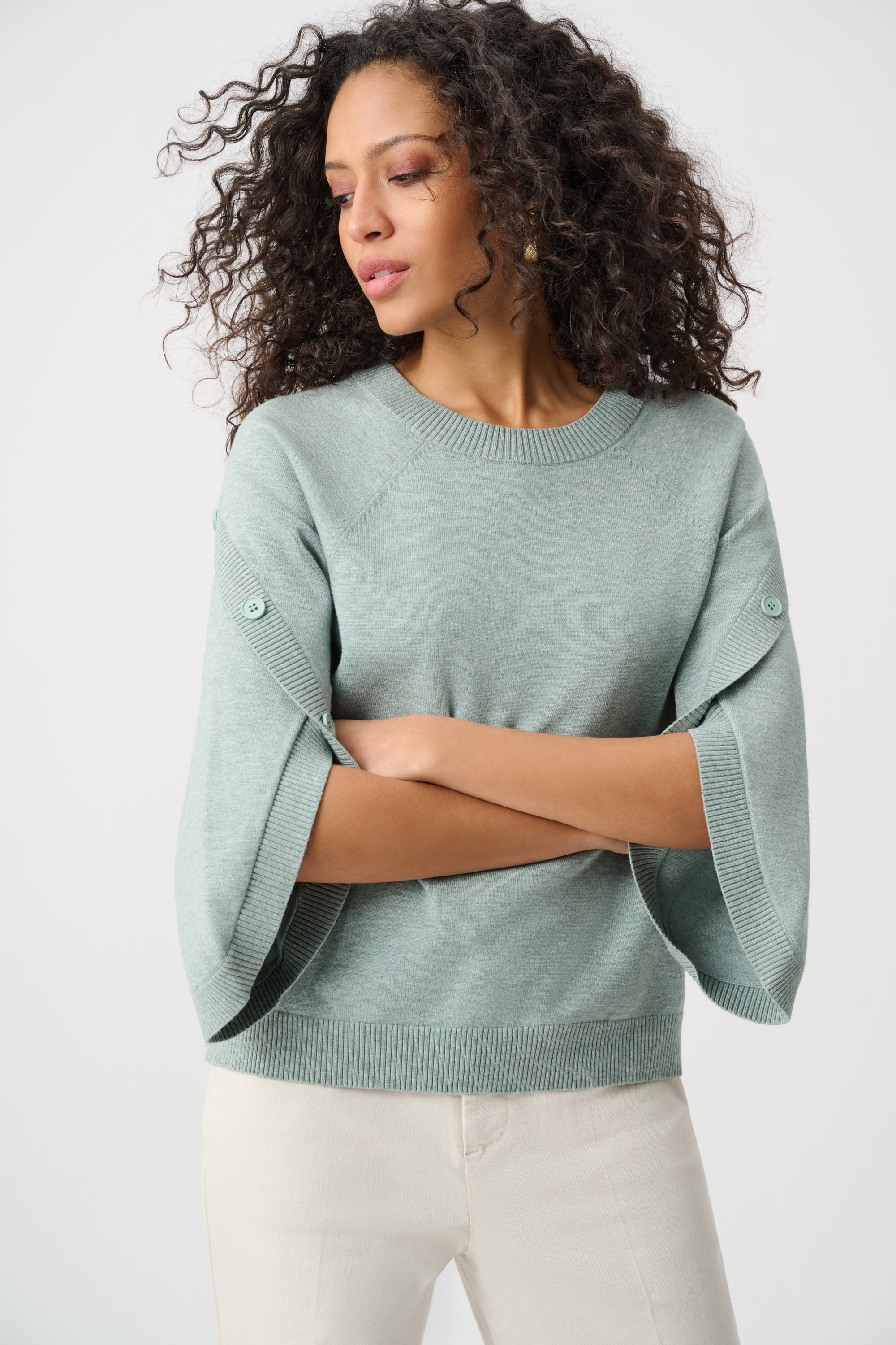 Brushed Viscose And Nylon Knit Tulip Sleeve Sweater 263935