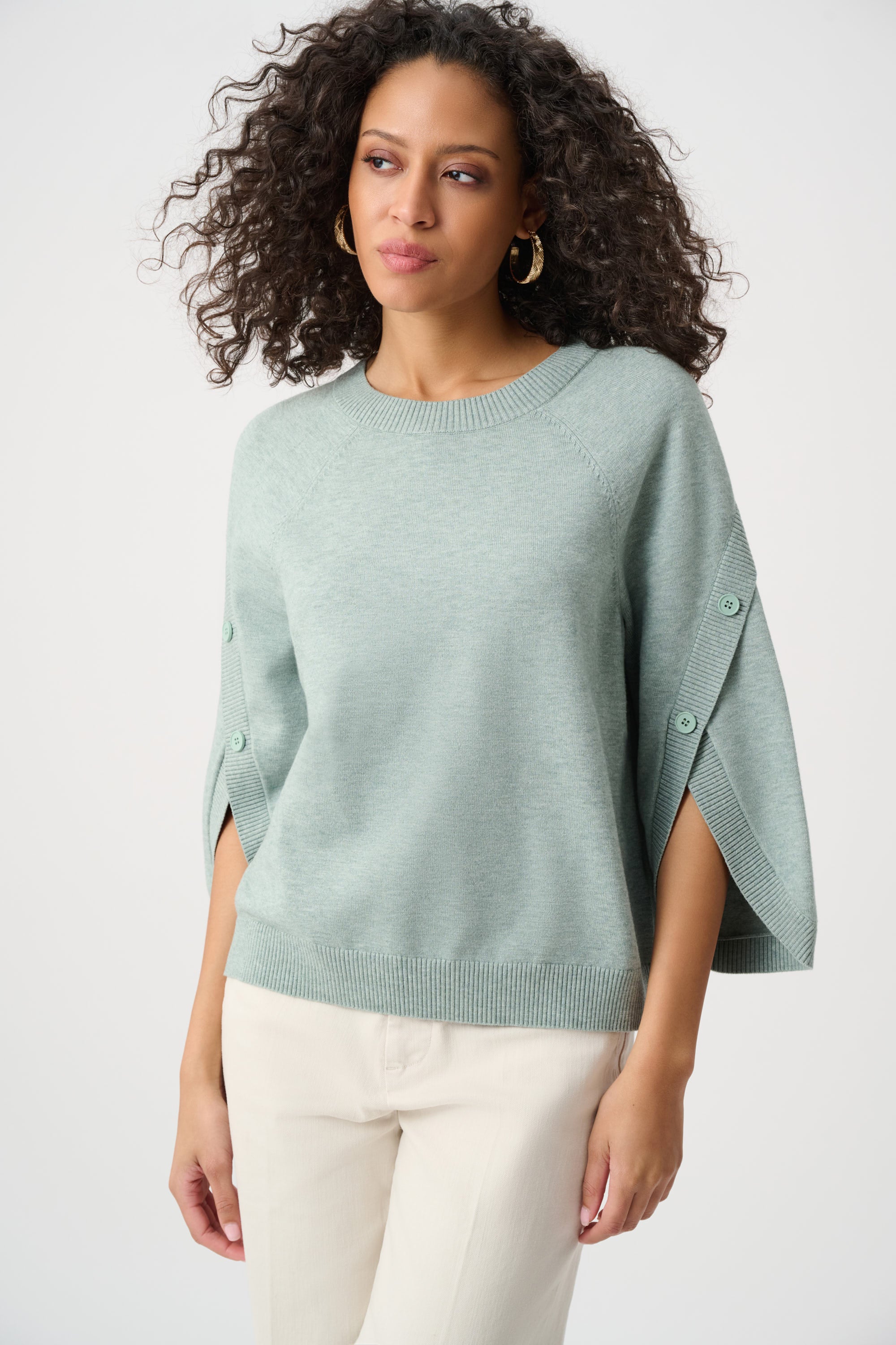 Brushed Viscose And Nylon Knit Tulip Sleeve Sweater 263935