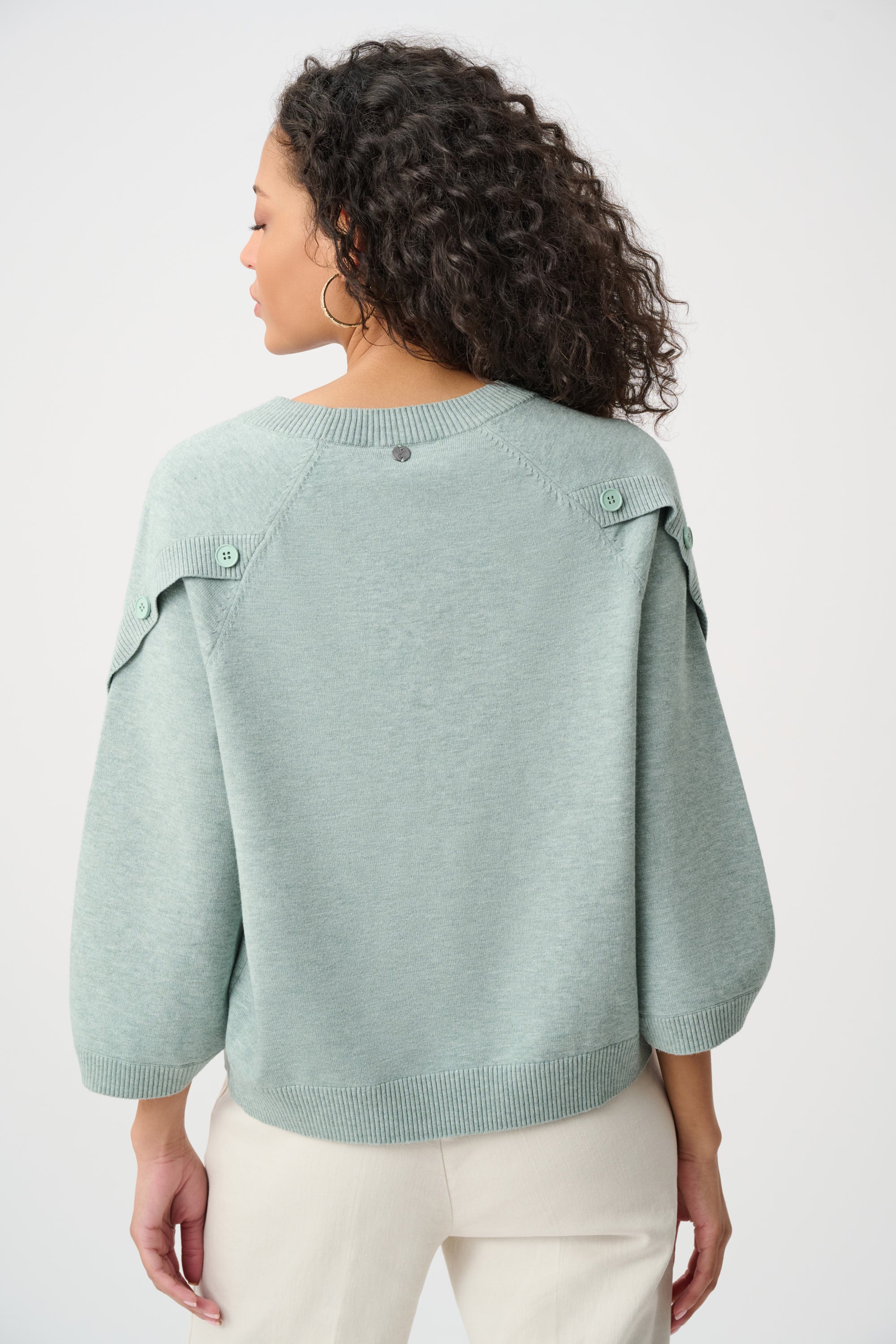 Brushed Viscose And Nylon Knit Tulip Sleeve Sweater 263935