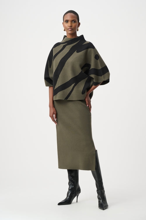 Abstract Jacquard Funnel-Neck Boxy Sweater 263936