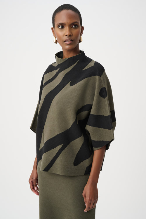 Abstract Jacquard Funnel-Neck Boxy Sweater 263936