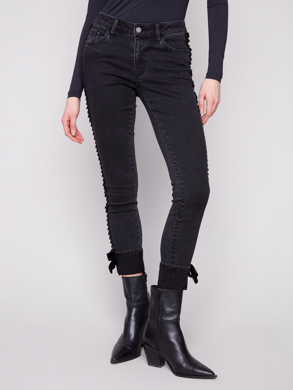 CharlieB Slim Leg Jeans With Velvet Bow