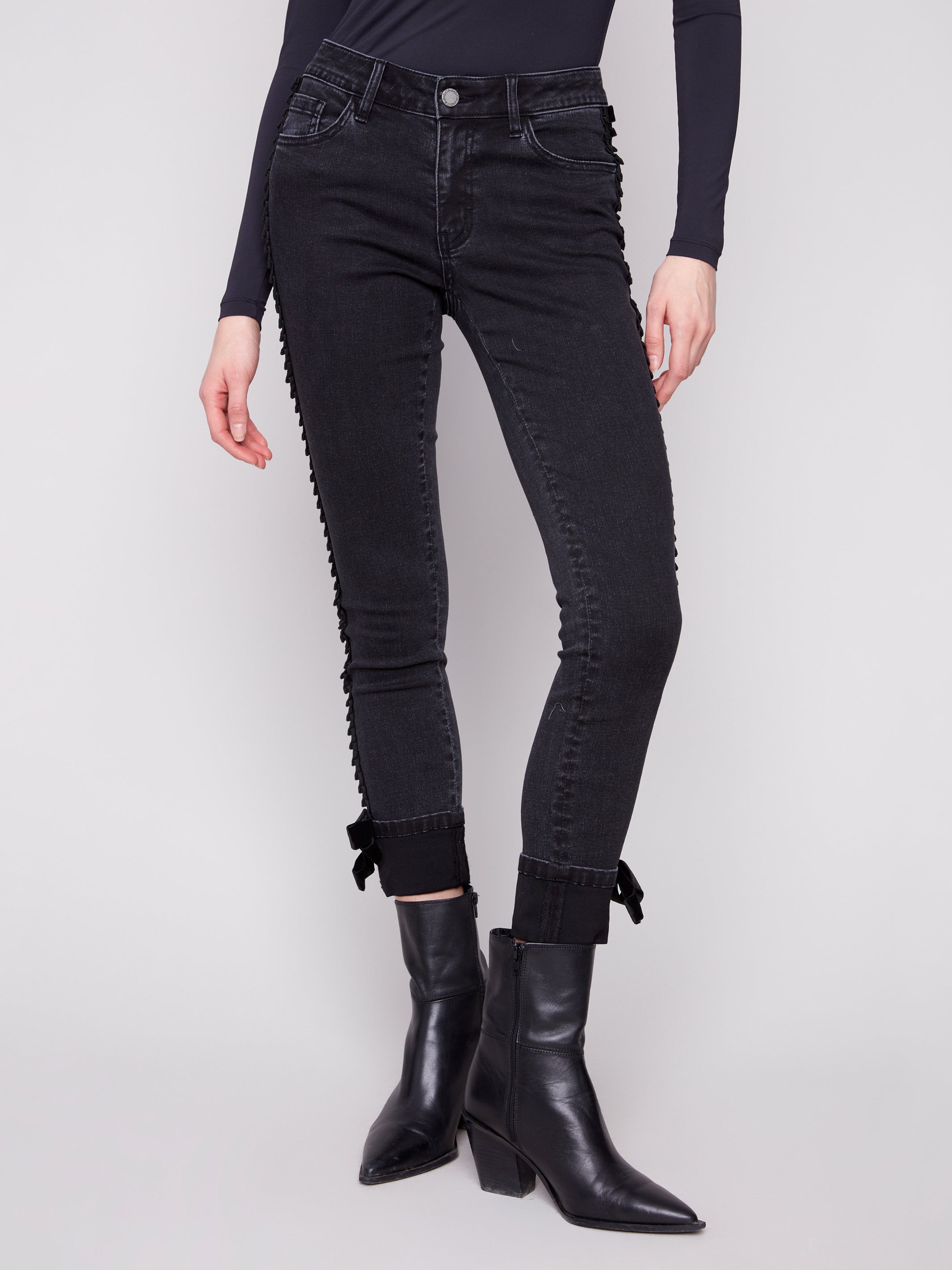 CharlieB Slim Leg Jeans With Velvet Bow