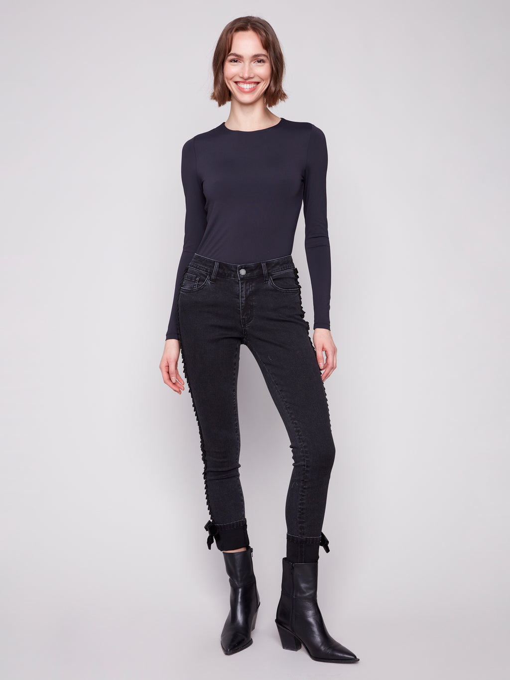 CharlieB Slim Leg Jeans With Velvet Bow