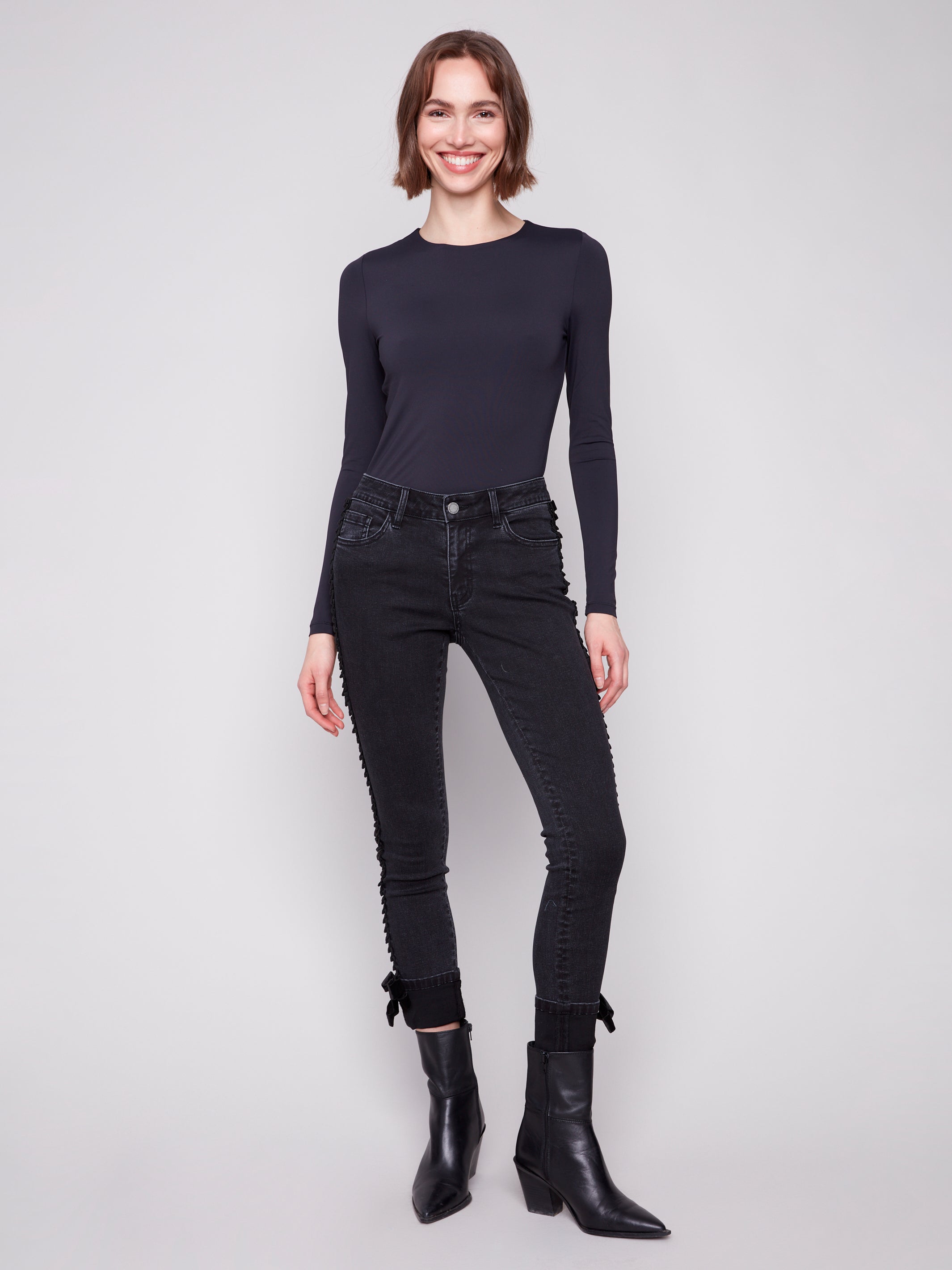 CharlieB Slim Leg Jeans With Velvet Bow