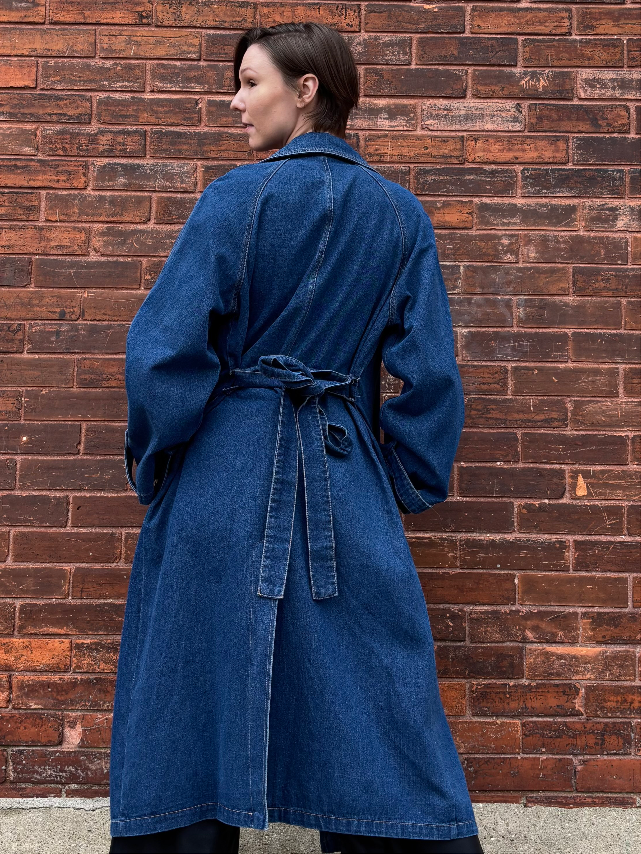 DENIM COTTON DOUBLE PATCH POCKET TRENCH COAT