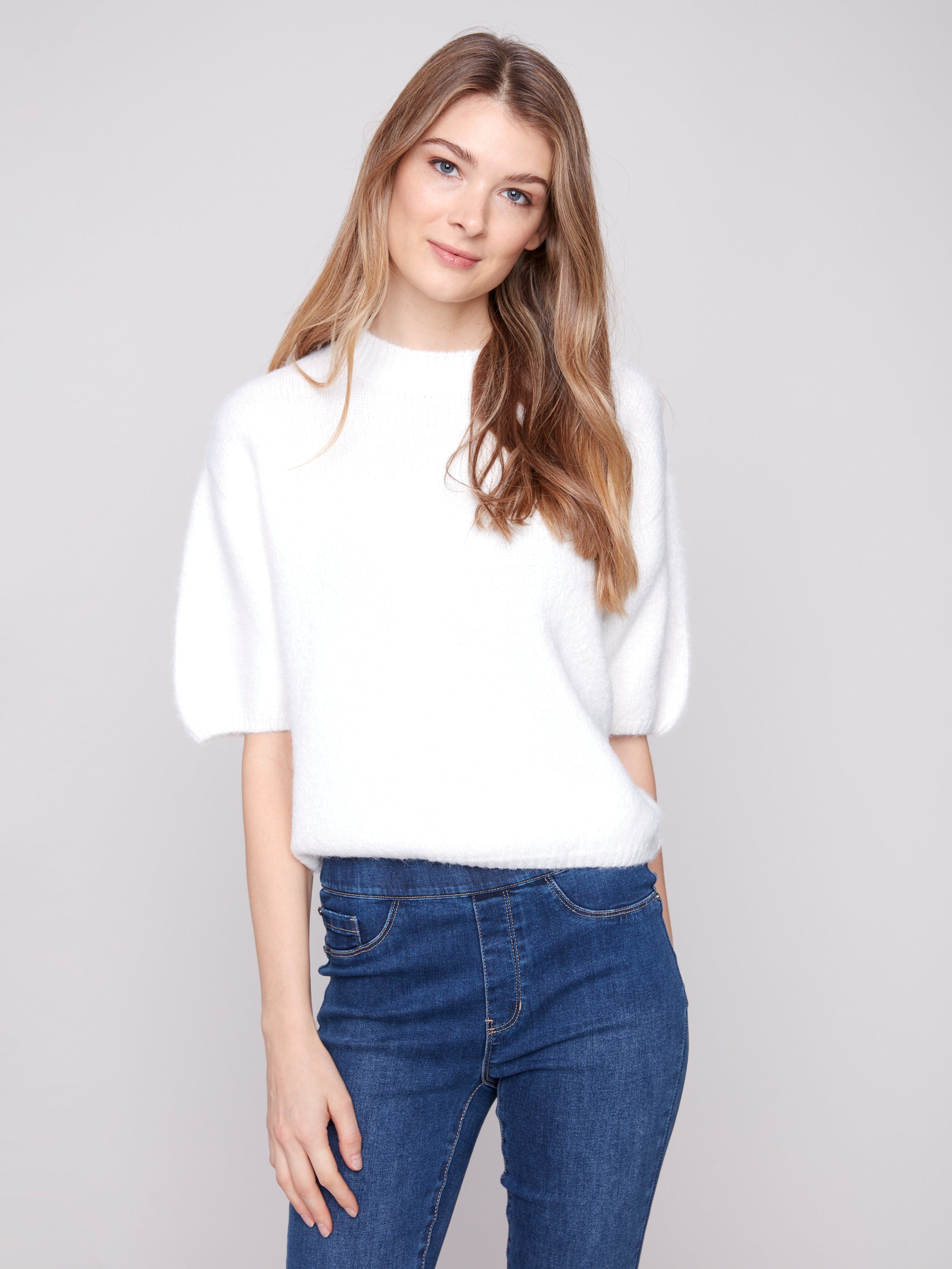 Balloon Elbow Sleeve Knit Sweater