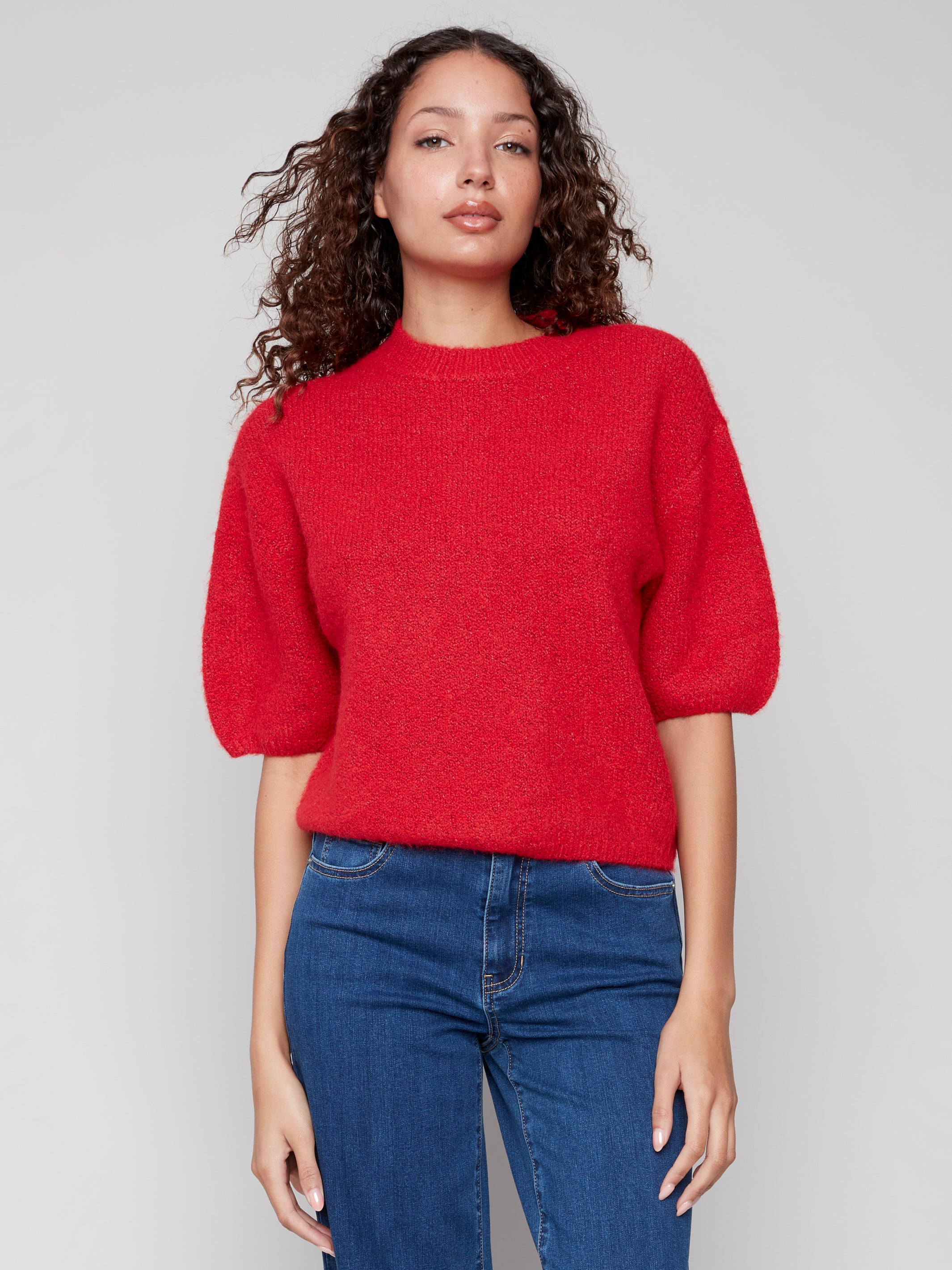 Balloon Elbow Sleeve Knit Sweater