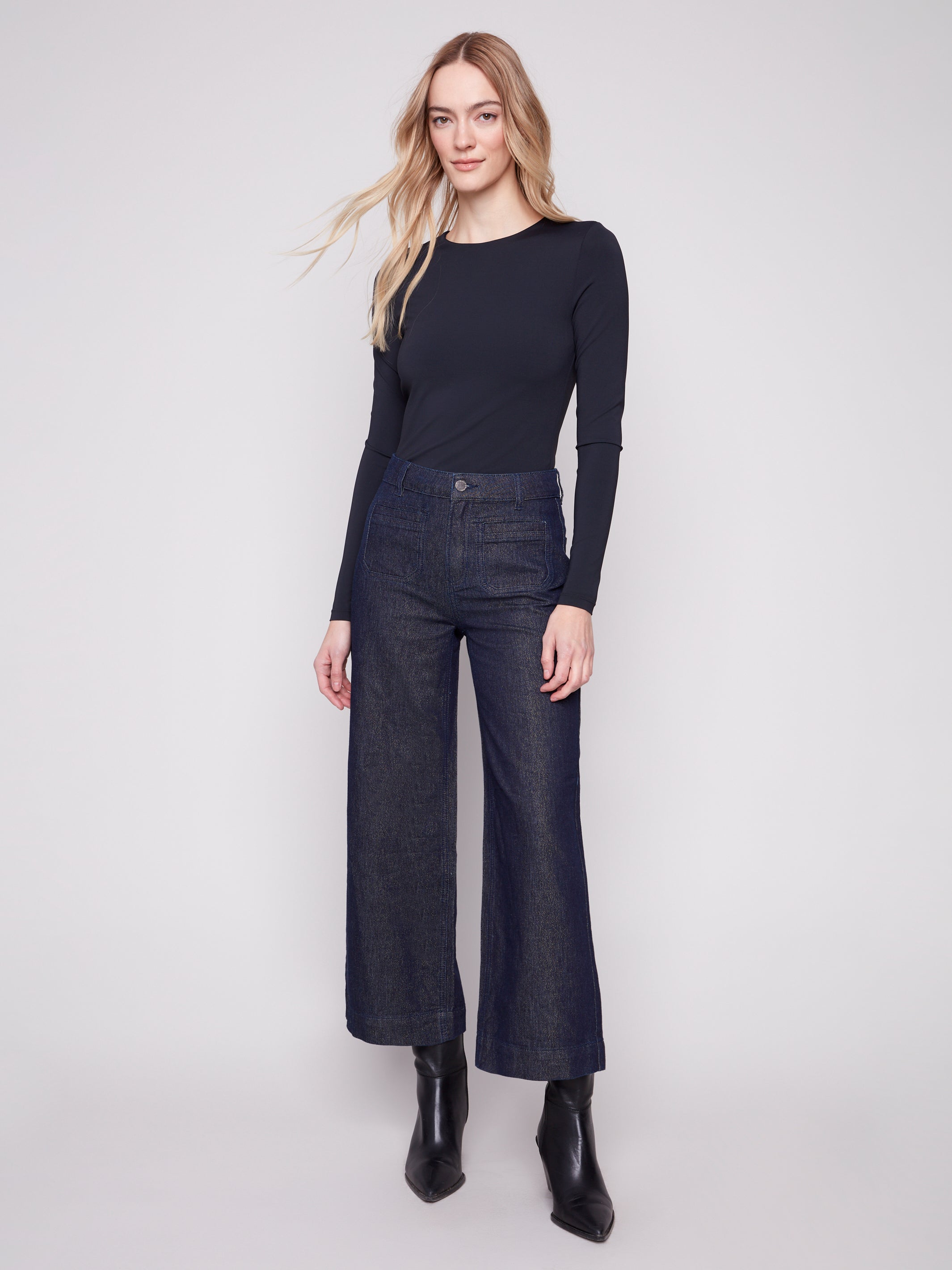 CharlieB Metallic Patch Pocket Flare Jeans