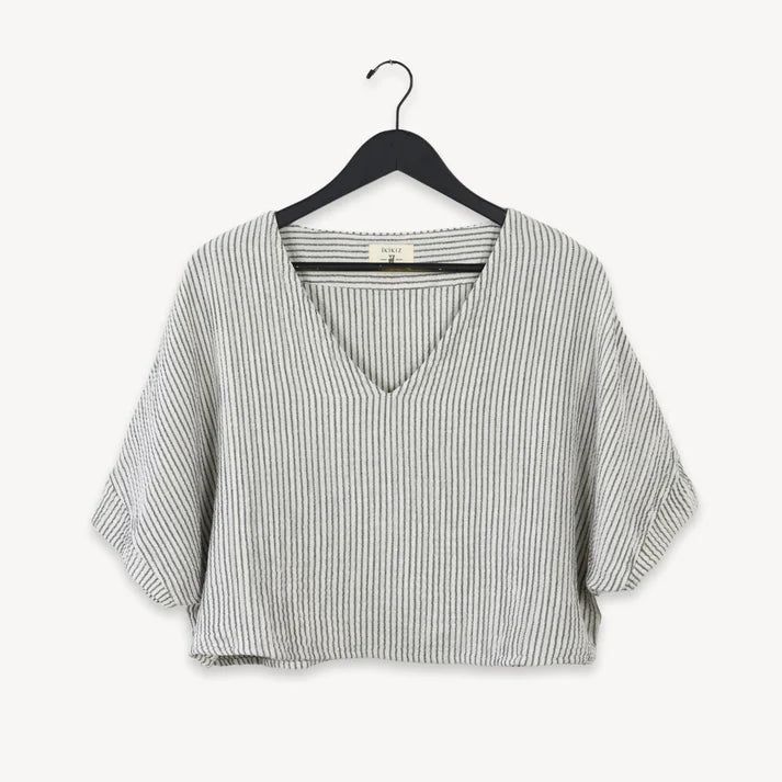 Striped Crinkle Cotton V-neck Crop Top
