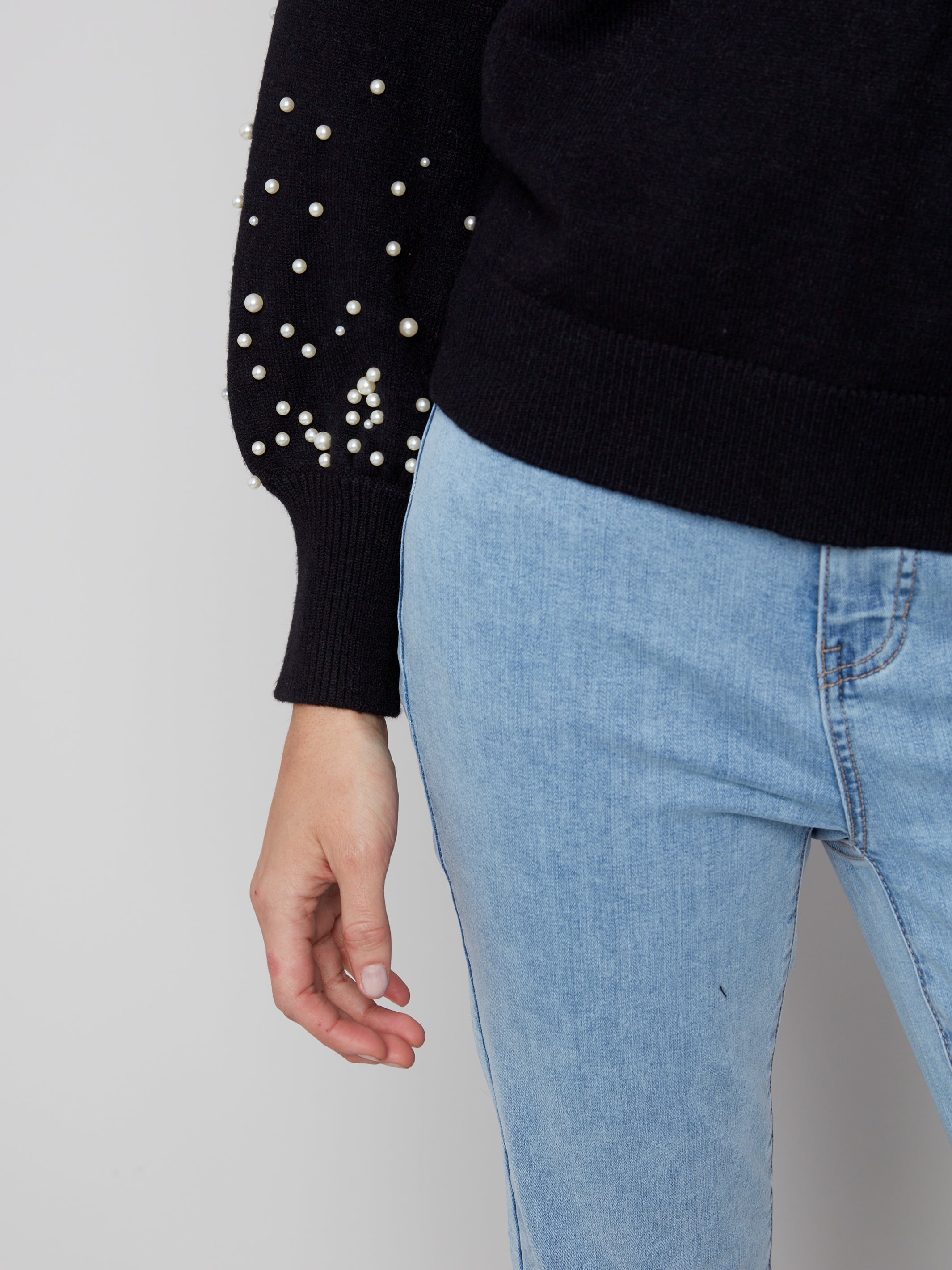 Crew Neck Sweater With Pearl Details