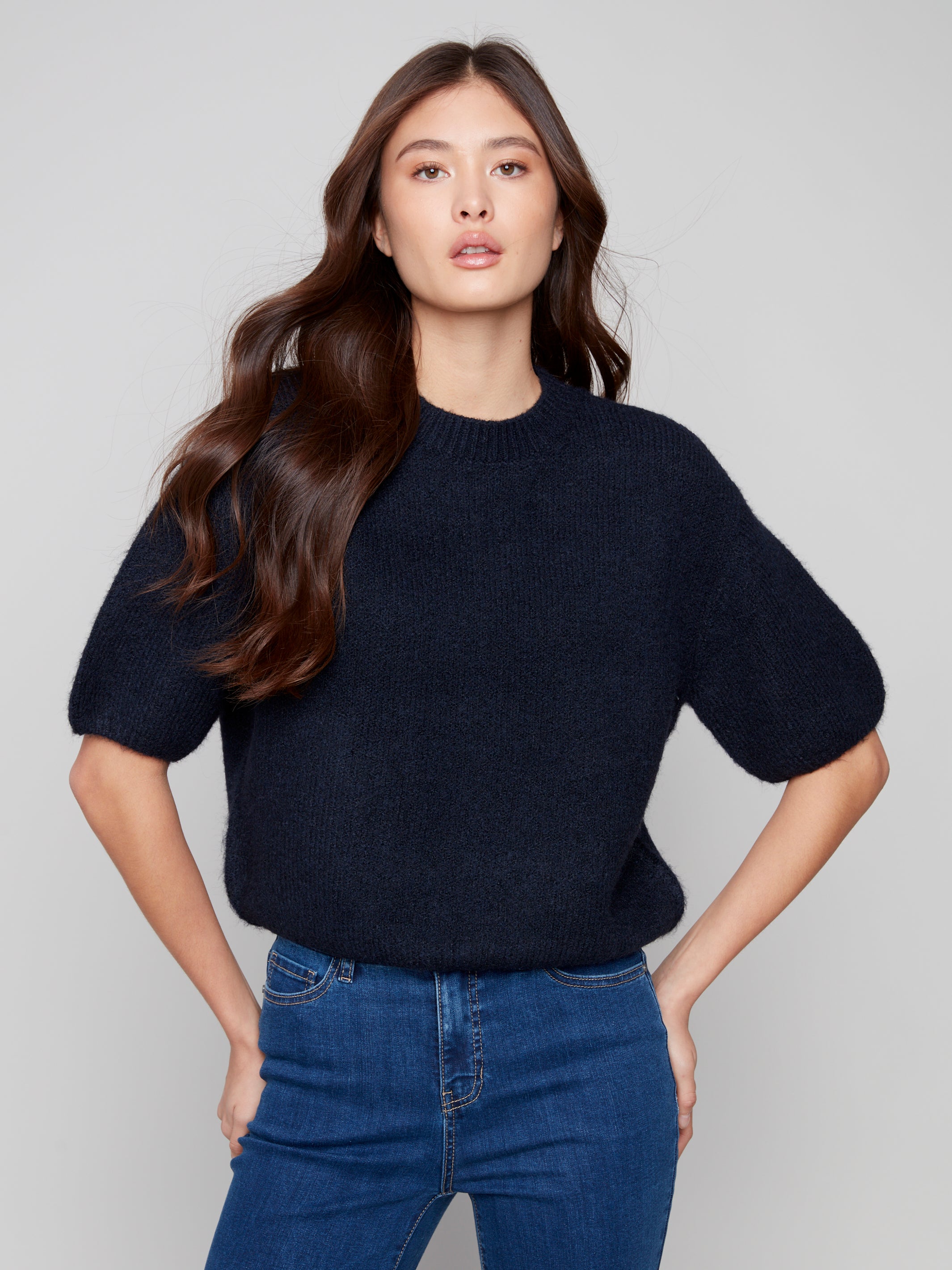 Balloon Elbow Sleeve Knit Sweater