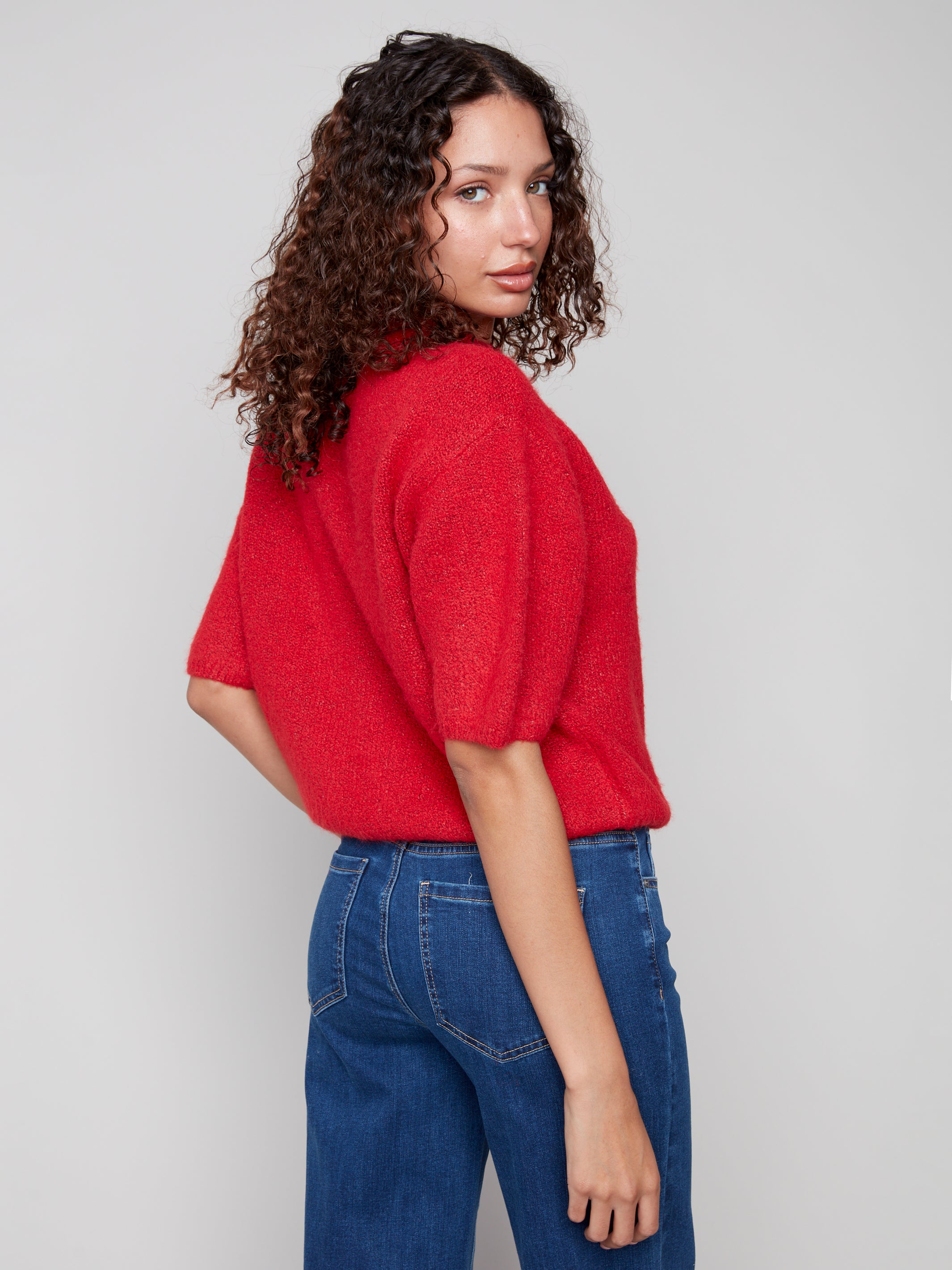 Balloon Elbow Sleeve Knit Sweater