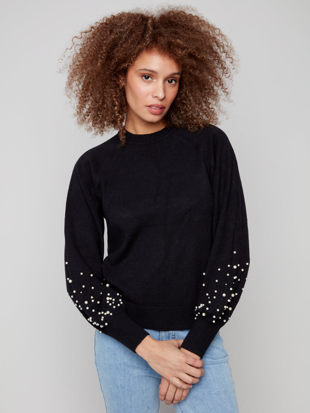 Crew Neck Sweater With Pearl Details