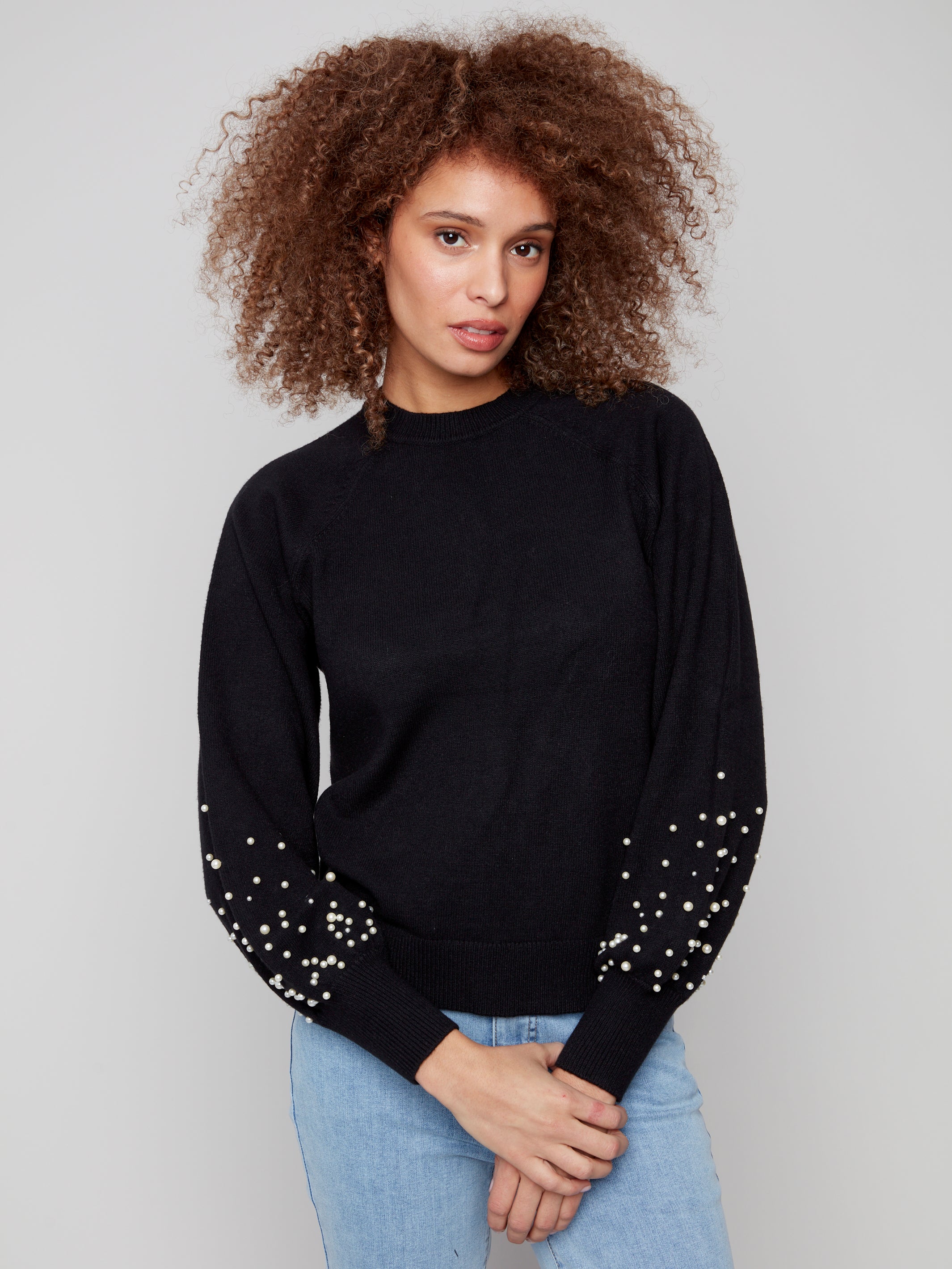 Crew Neck Sweater With Pearl Details