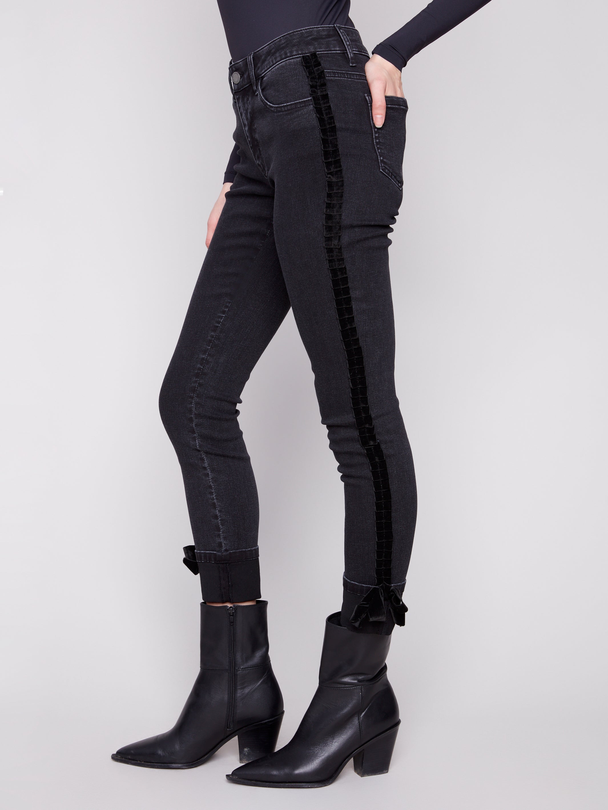 CharlieB Slim Leg Jeans With Velvet Bow