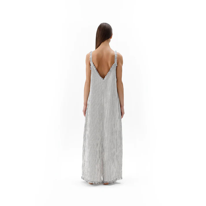 Striped Crinkle Cotton Strappy Dress
