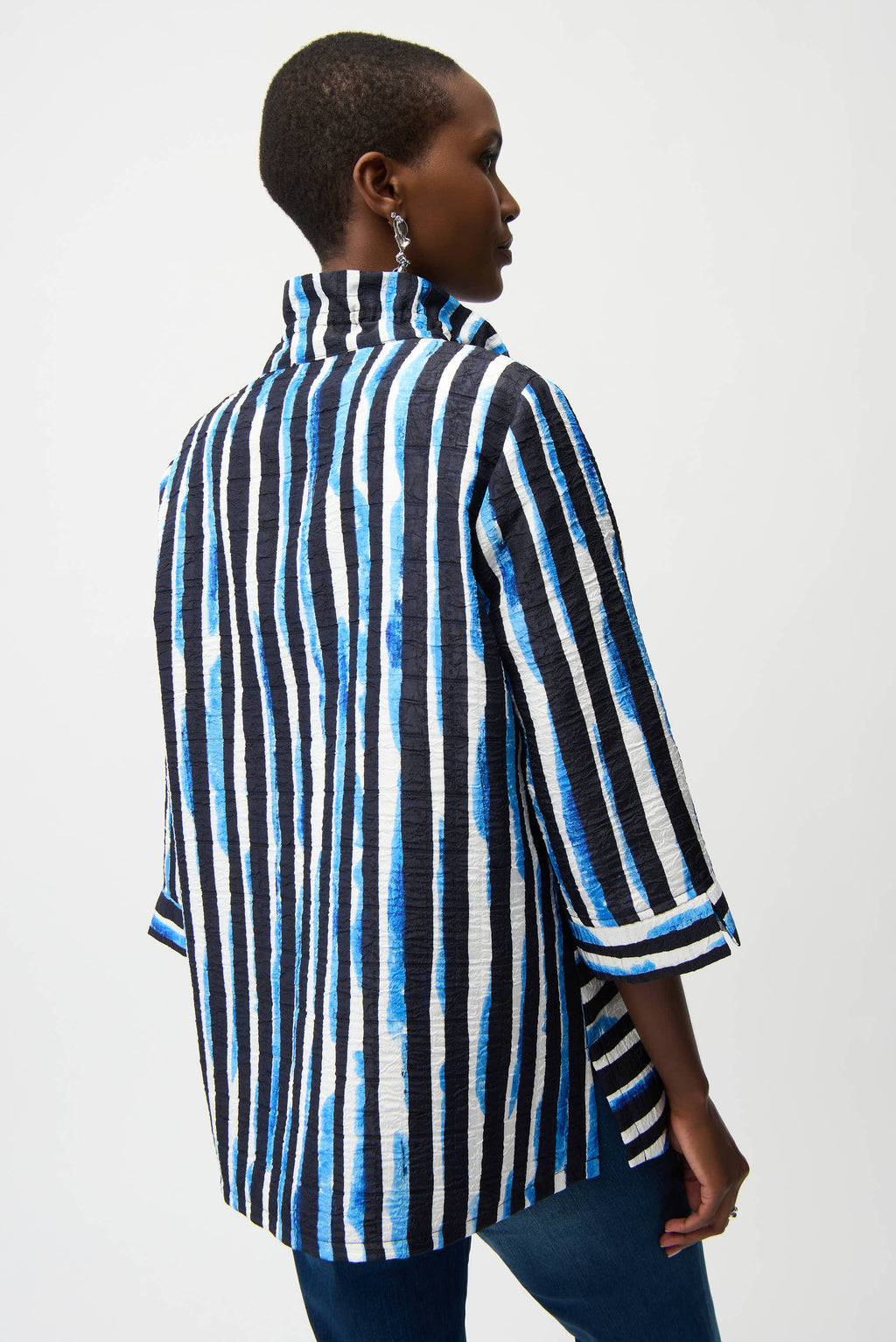 Joseph Ribkoff - Blue/Vanilla Jacquard Stripe Print Jacket With Shirred Collar 261267